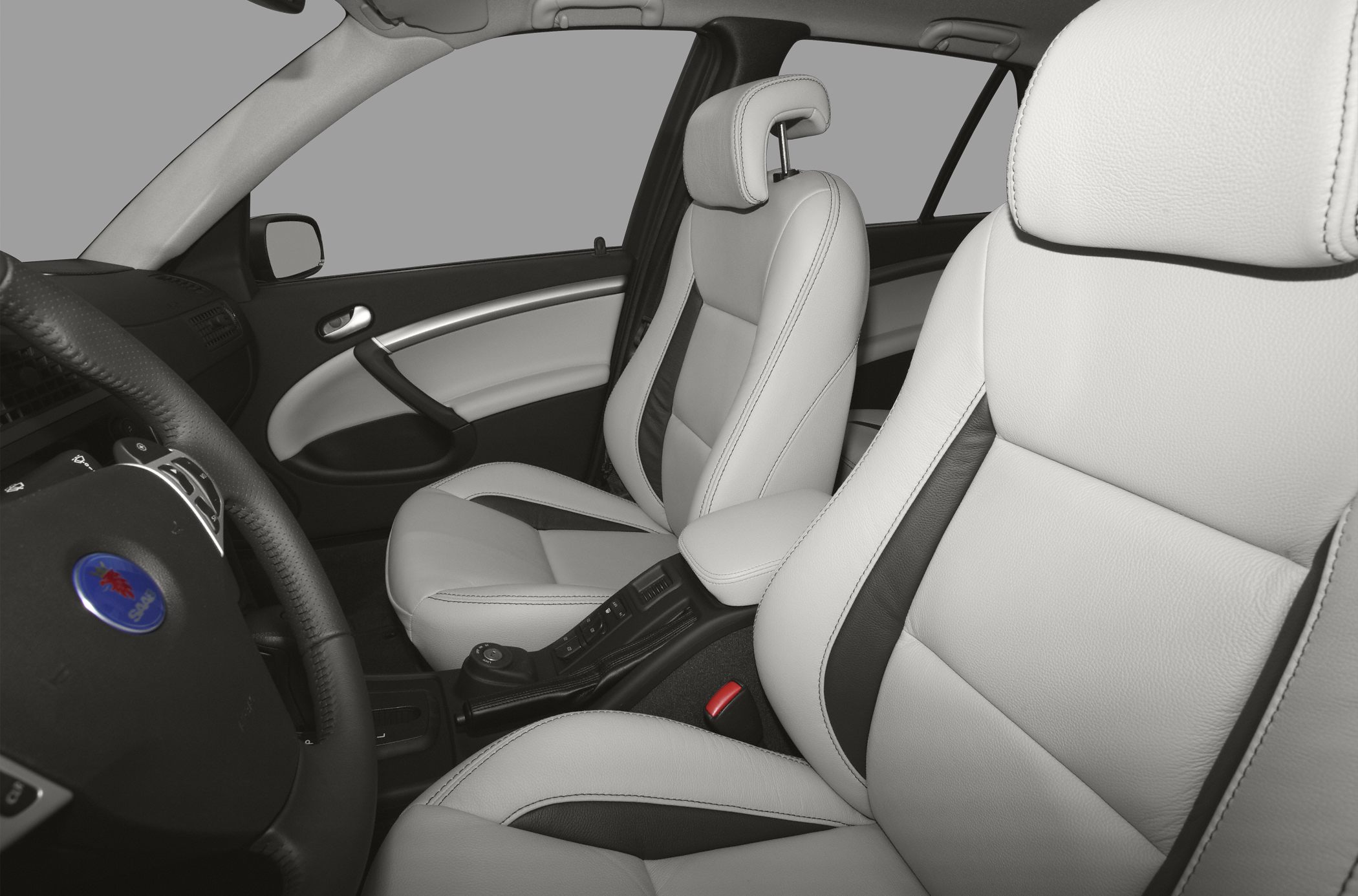 Leather seats and driver-focused cabin interior with ergonomic design
