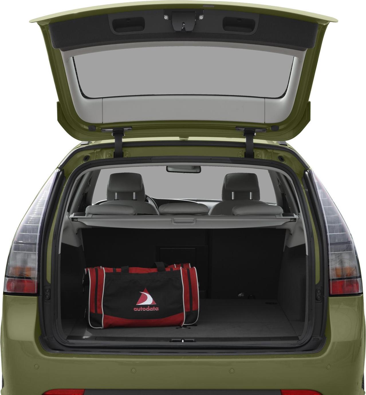 Spacious rear cargo area with hatchback open and storage bag
