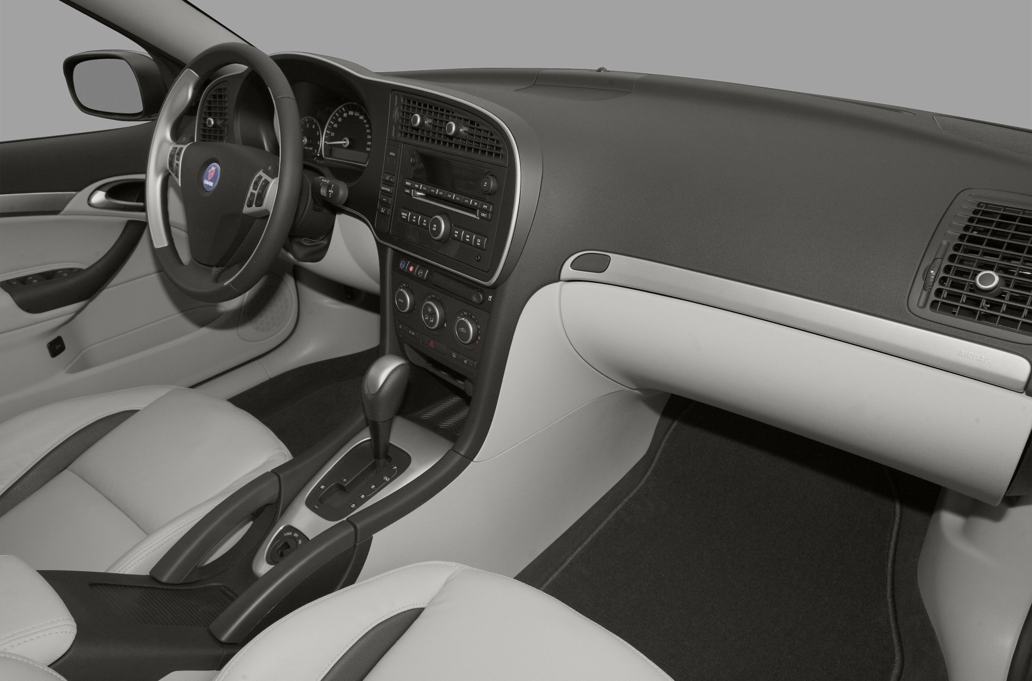 Interior dashboard and center console with steering wheel