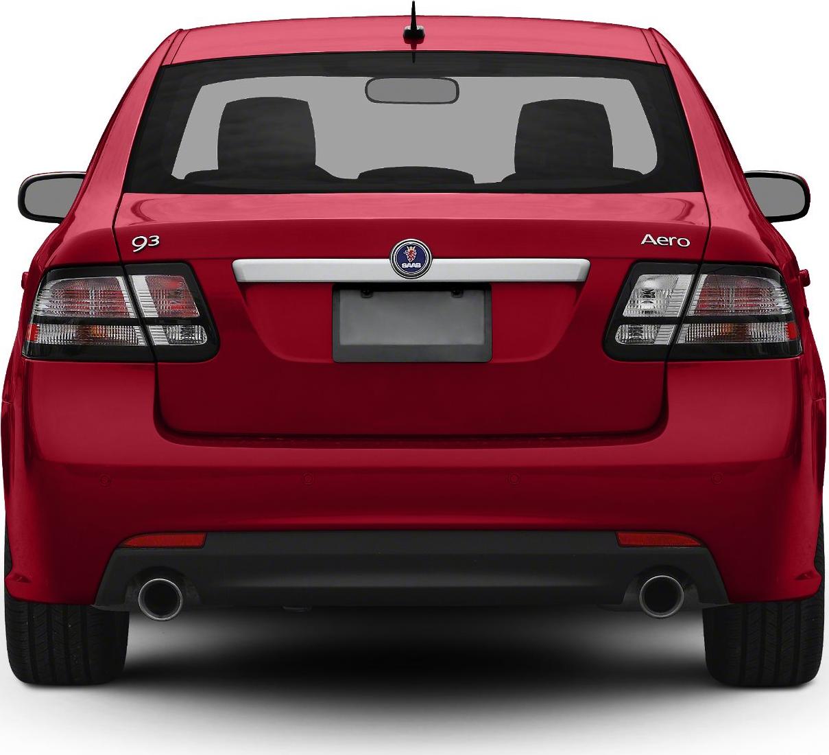Rear view of a red sedan with dual exhausts and distinct tail lights