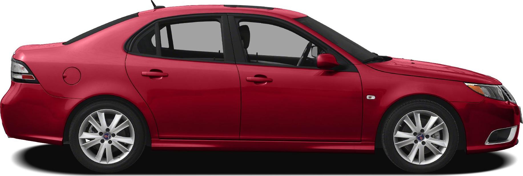 Side profile of red sedan with alloy wheels and tinted windows