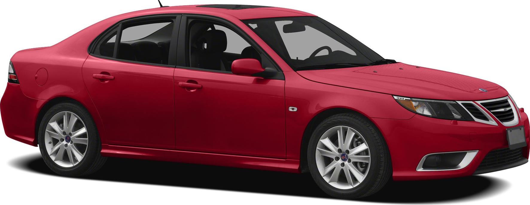 Side profile and front view of a red mid-size sedan with alloy wheels