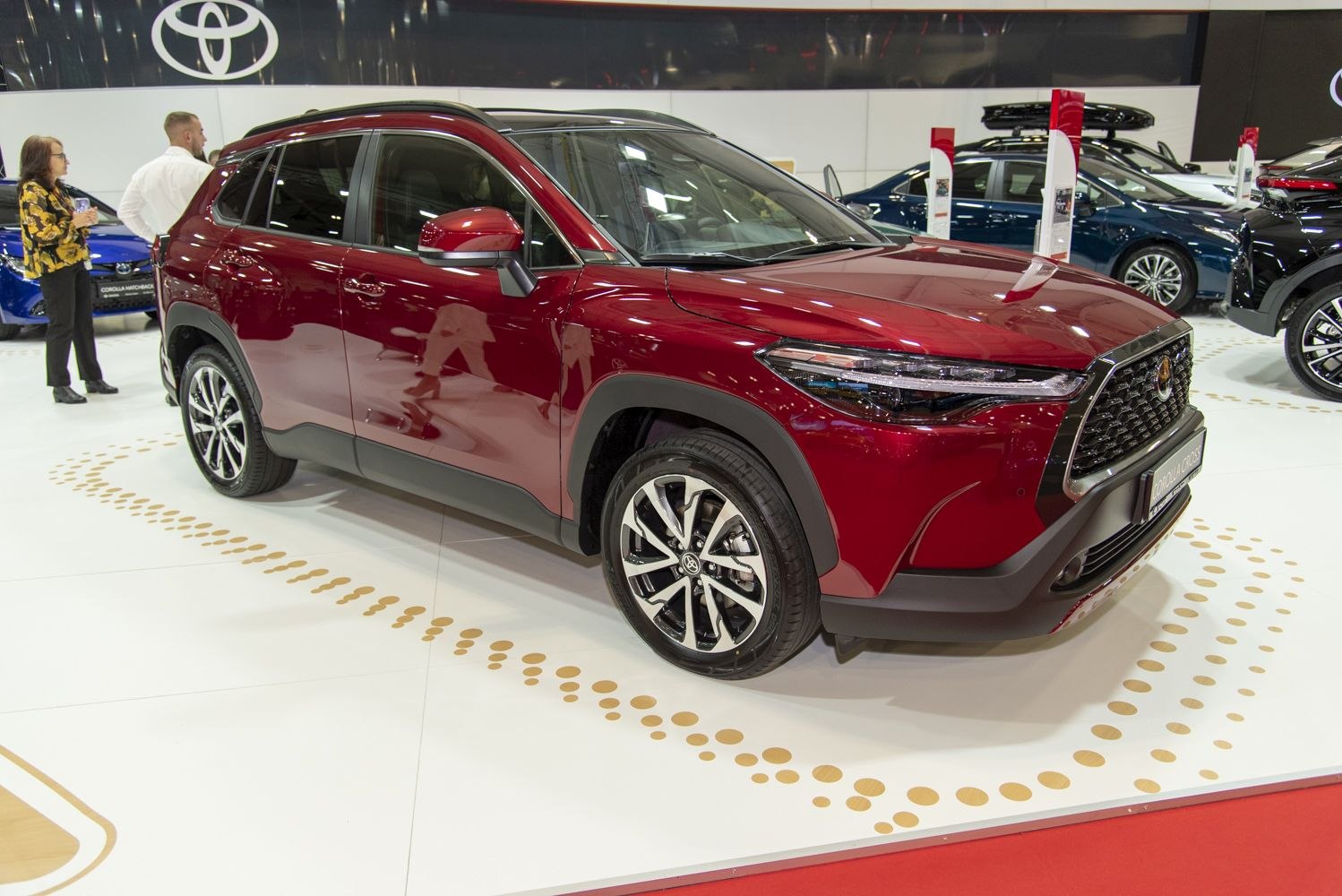 Sleek front grille and alloy wheels of a modern red SUV