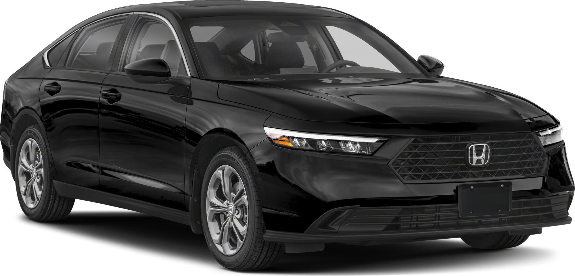 Front three-quarter view of a black sedan with sleek headlights and distinctive grille