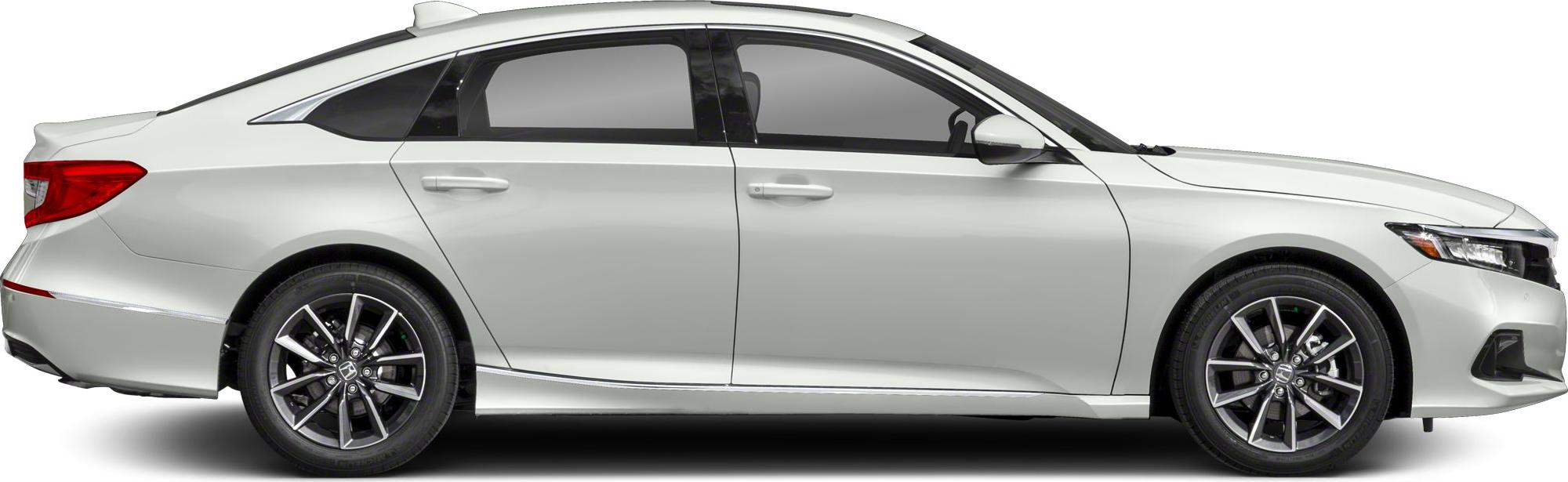 Side profile of sleek white mid-size sedan with modern alloy wheels.
