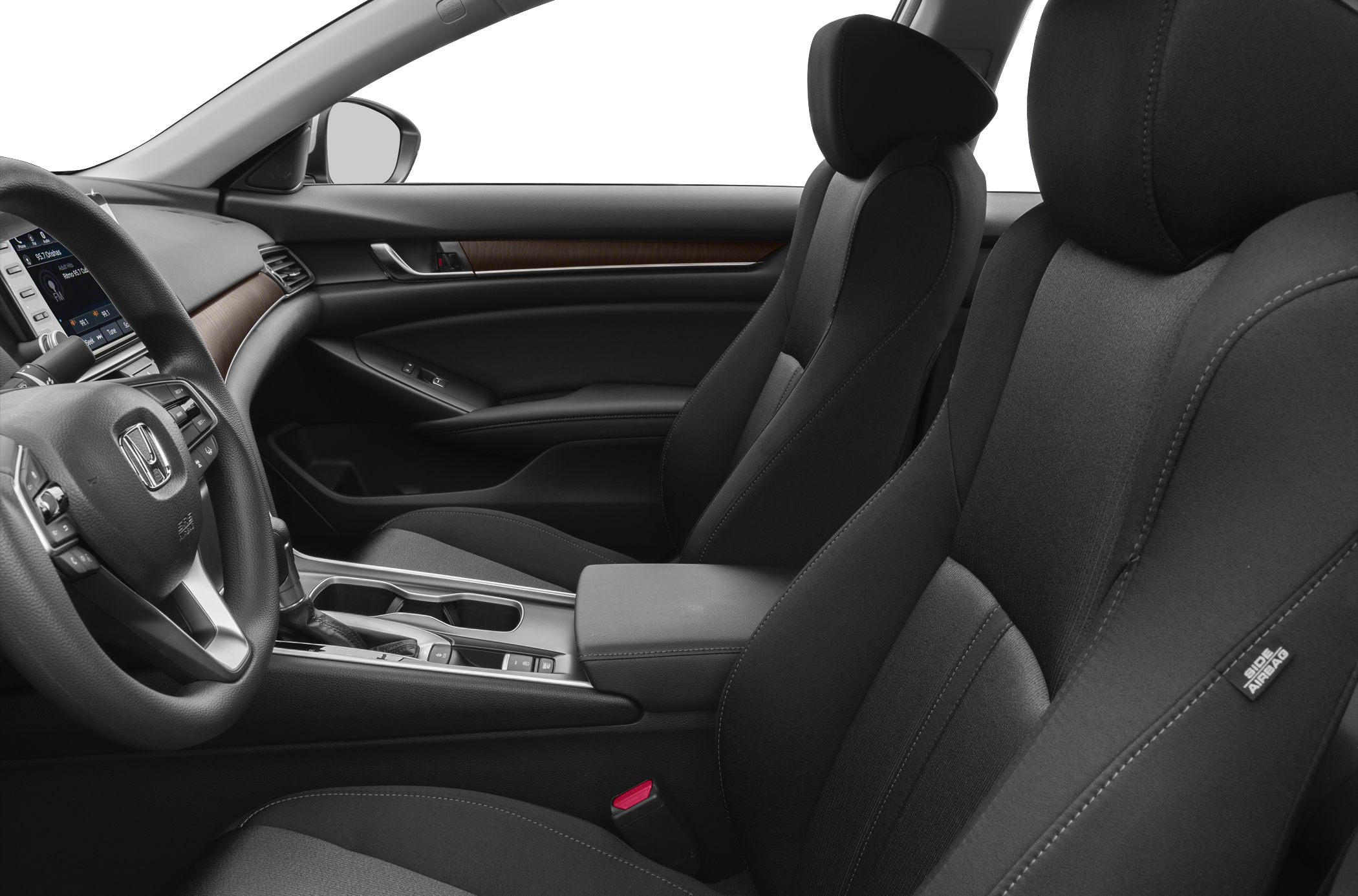 Modern dashboard and comfortable front seats in vehicle interior