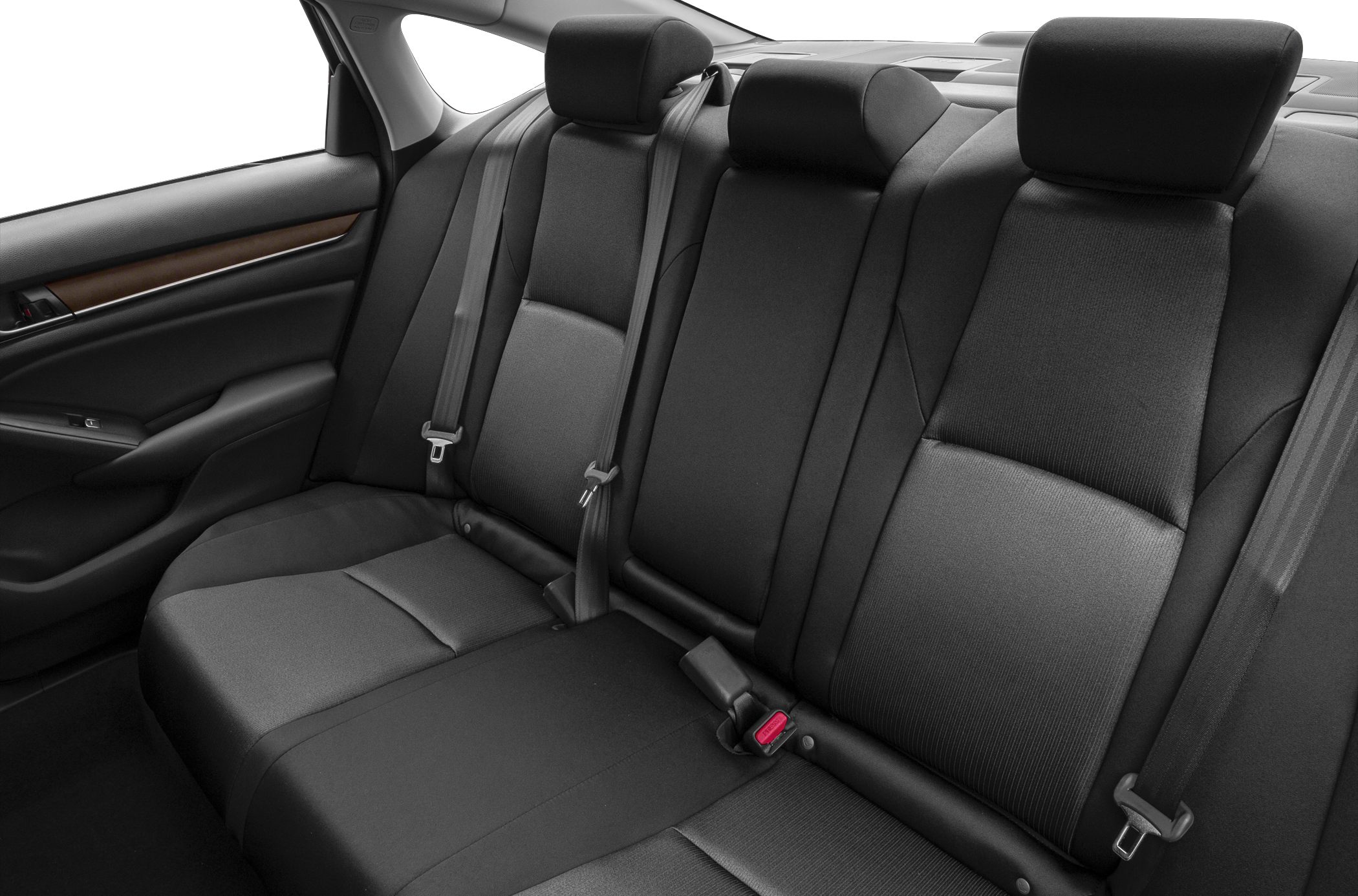 Black fabric rear seats with headrests and seat belts