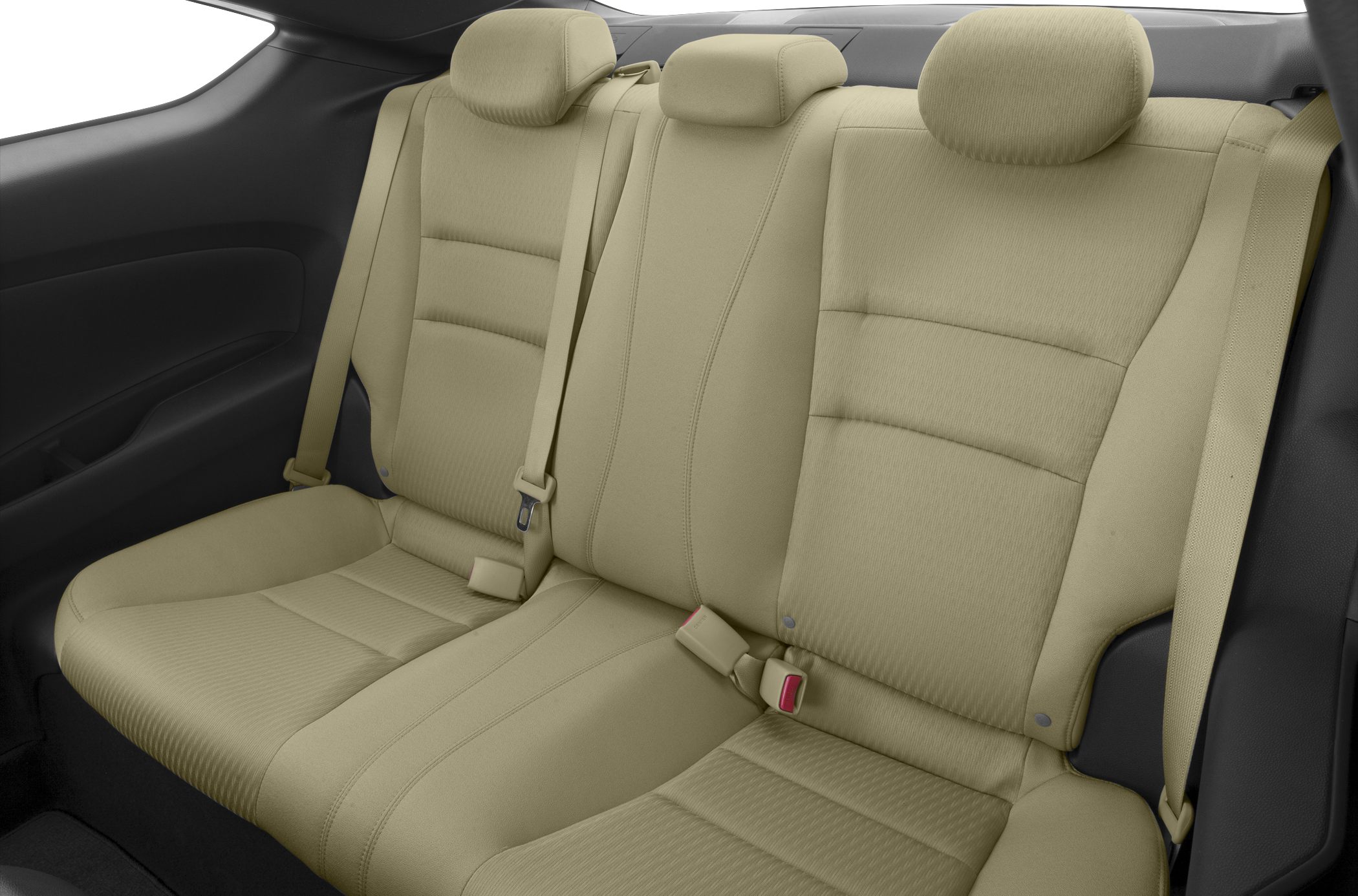 Beige rear seats with seat belts and headrests
