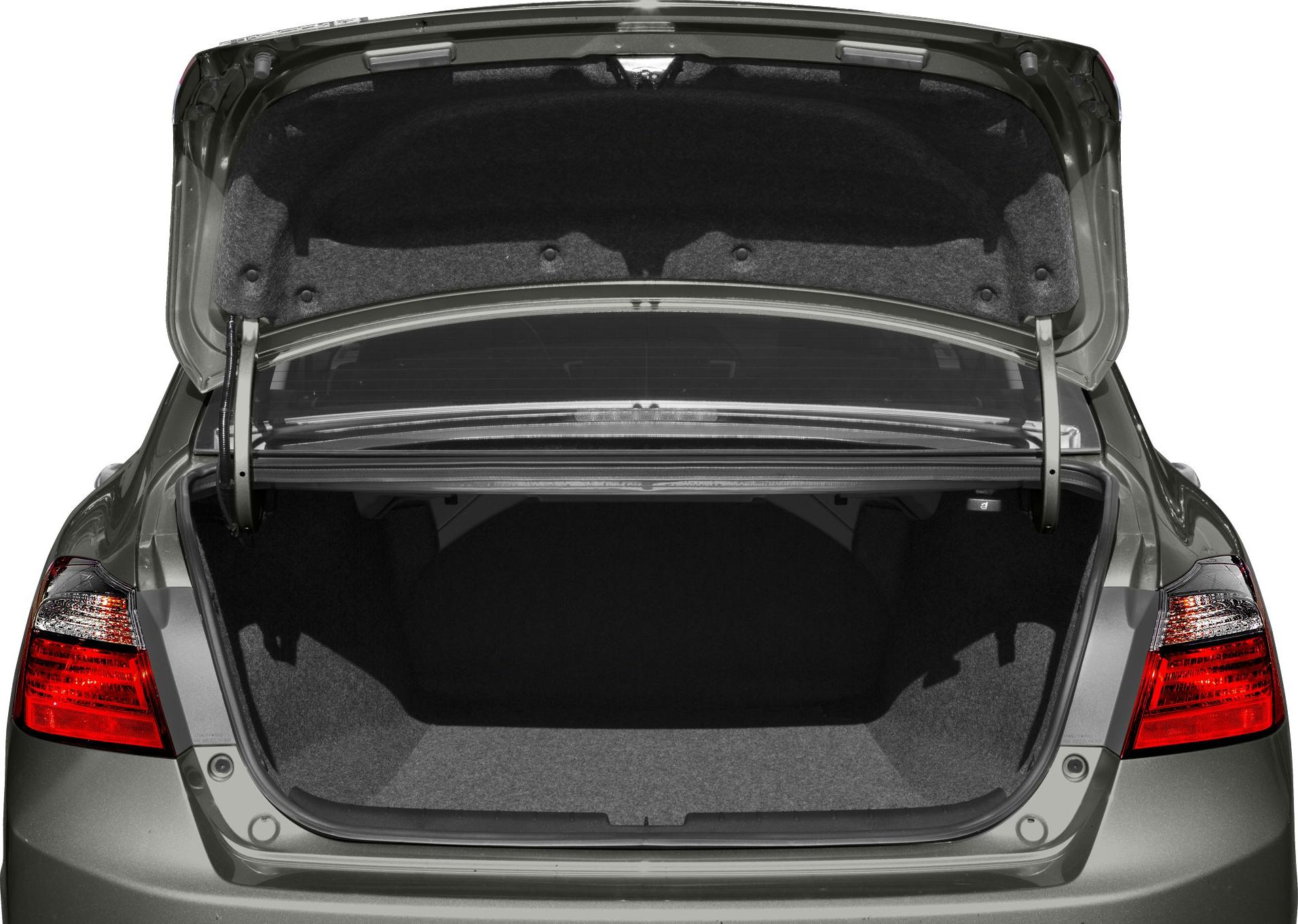 Spacious open trunk of mid-size sedan