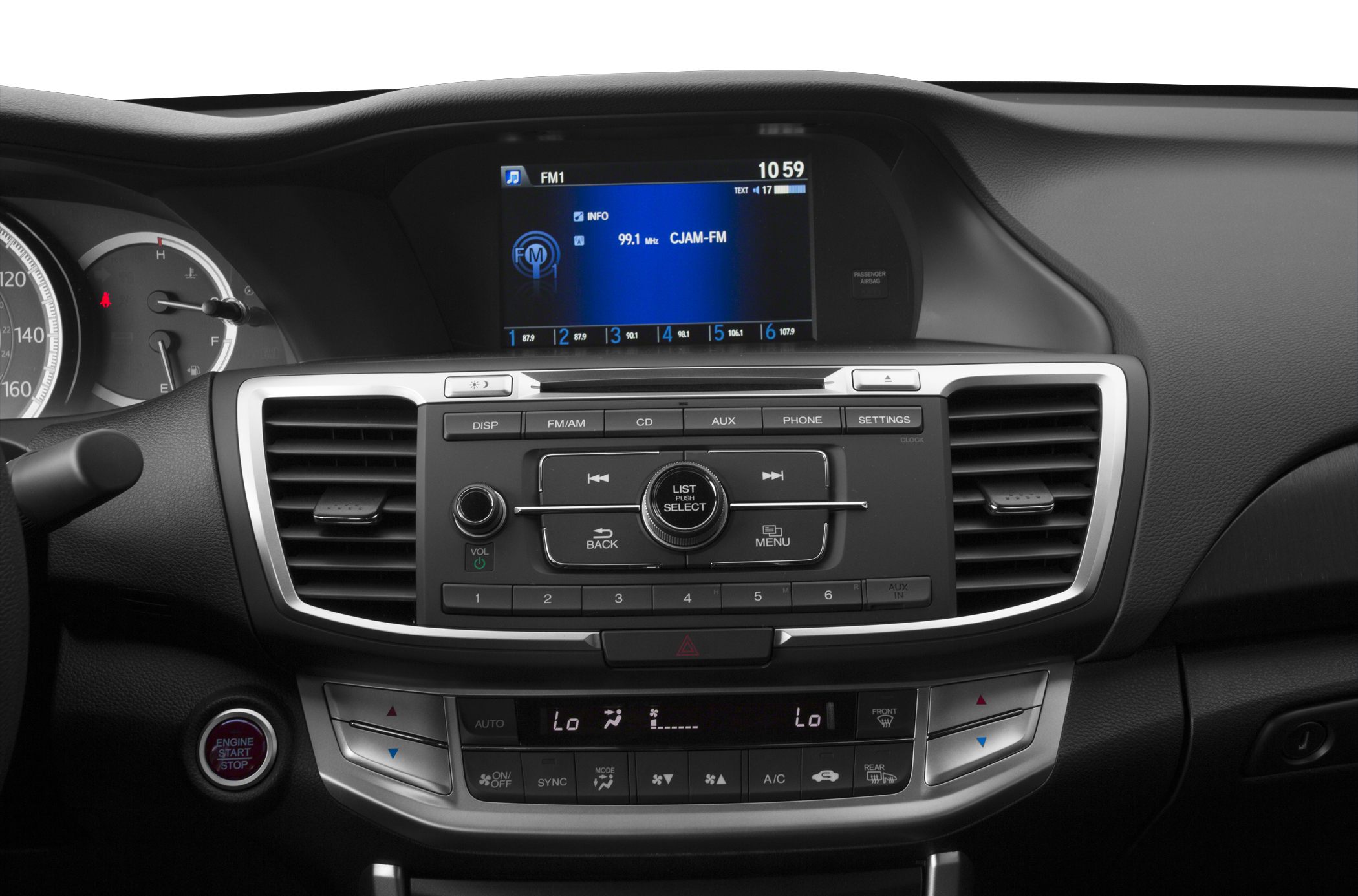 Multimedia control panel and dual-zone climate controls with push start button