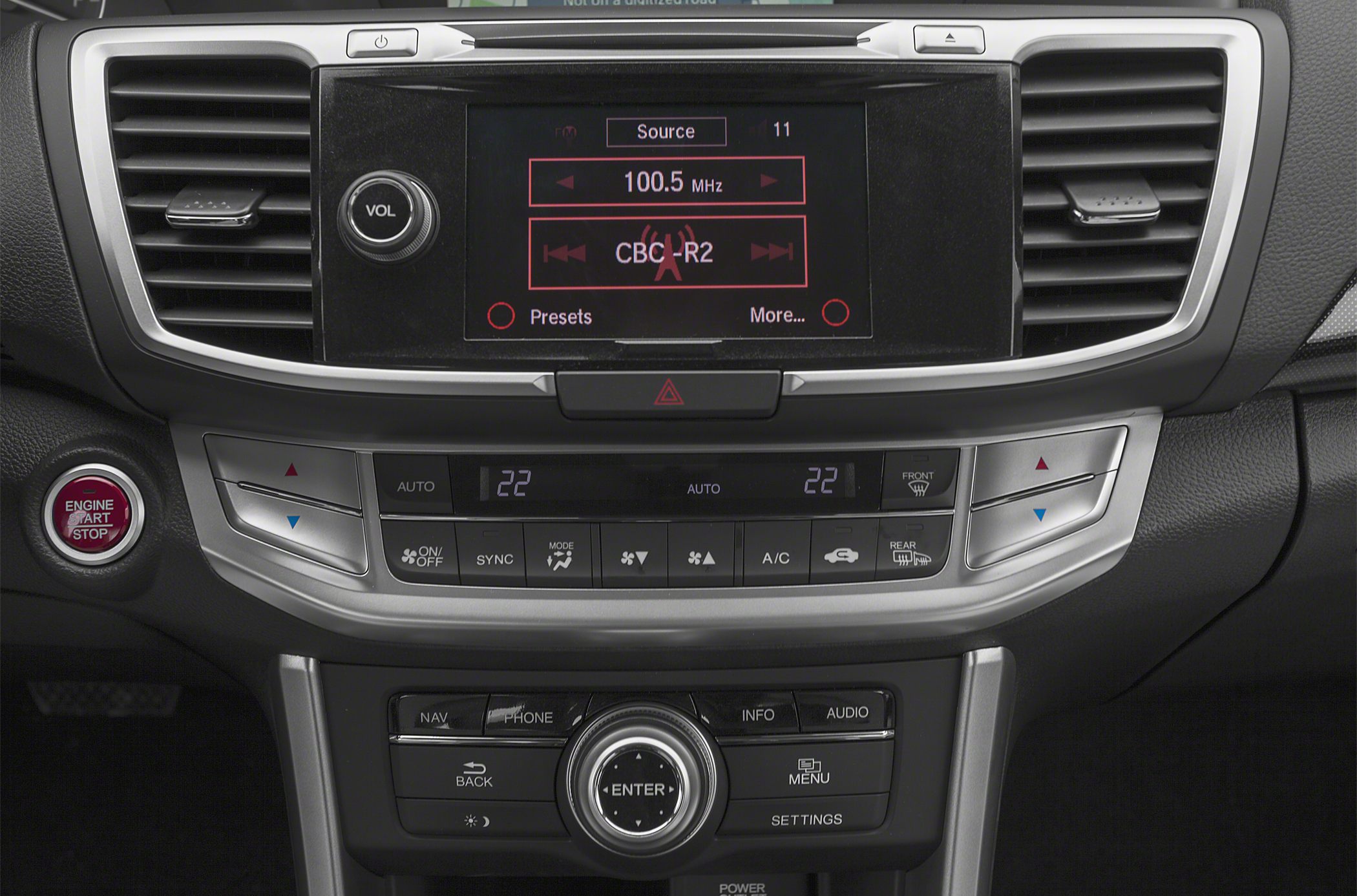 Digital touchscreen infotainment and dual-zone climate control panel