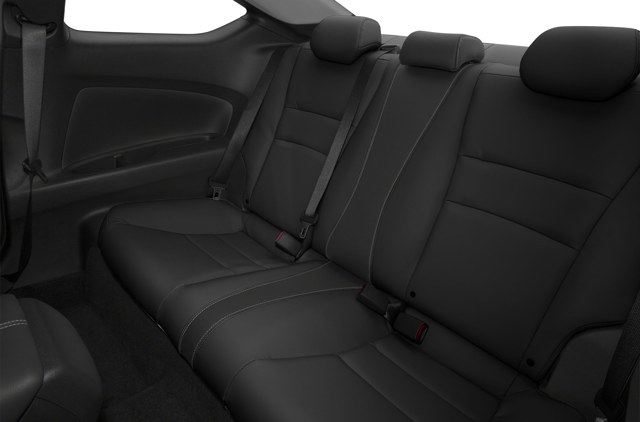 Black leather rear seat with integrated headrests and seat belts