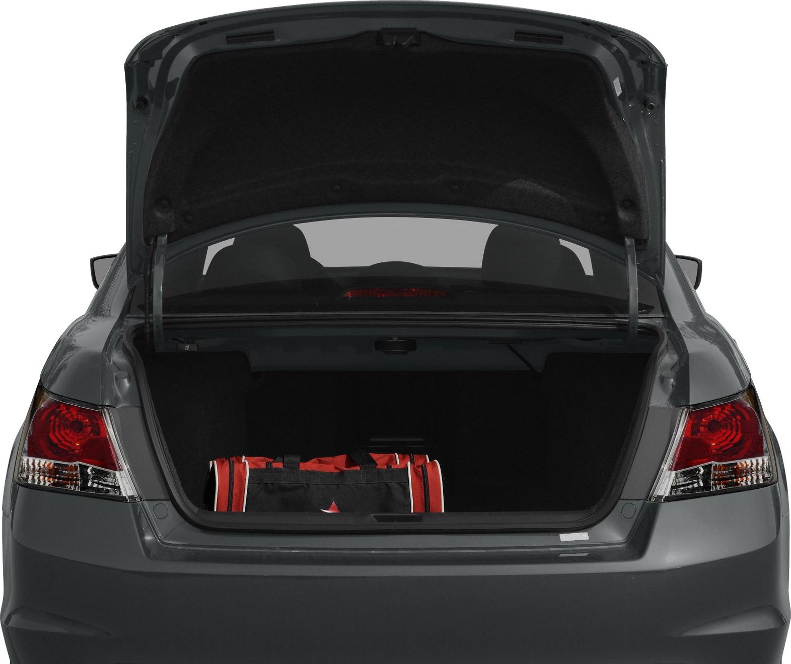 Open trunk with red duffel bag inside
