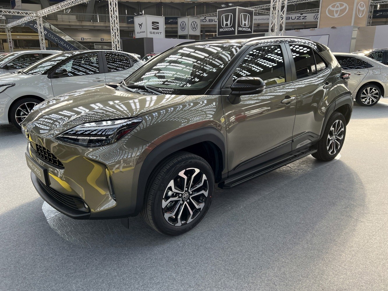 Front three-quarter view of a crossover SUV with alloy wheels and modern exterior design