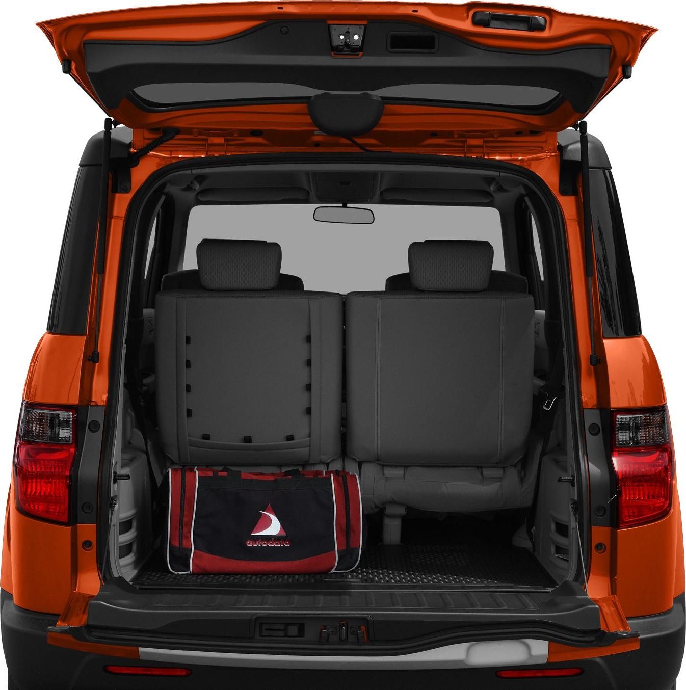 Rear cargo space with open tailgate and two rear seats visible
