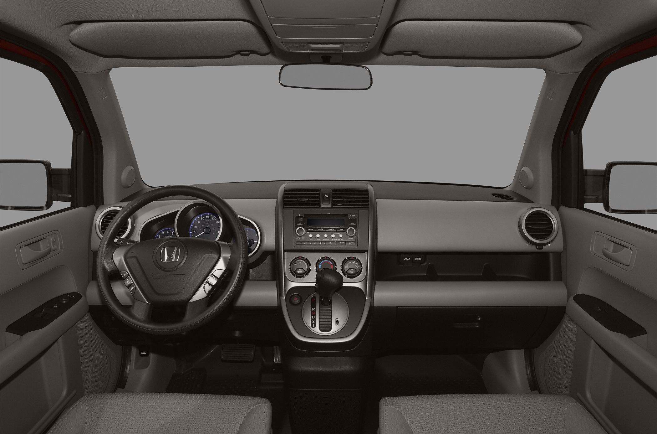 Dashboard and steering wheel of a 2008 compact SUV interior