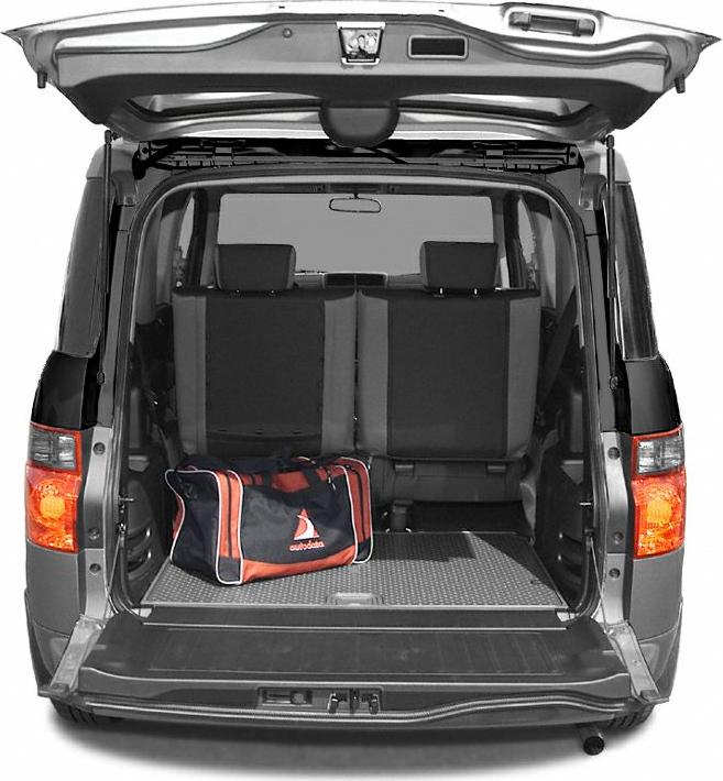Open tailgate with spacious rear cargo and foldable seats