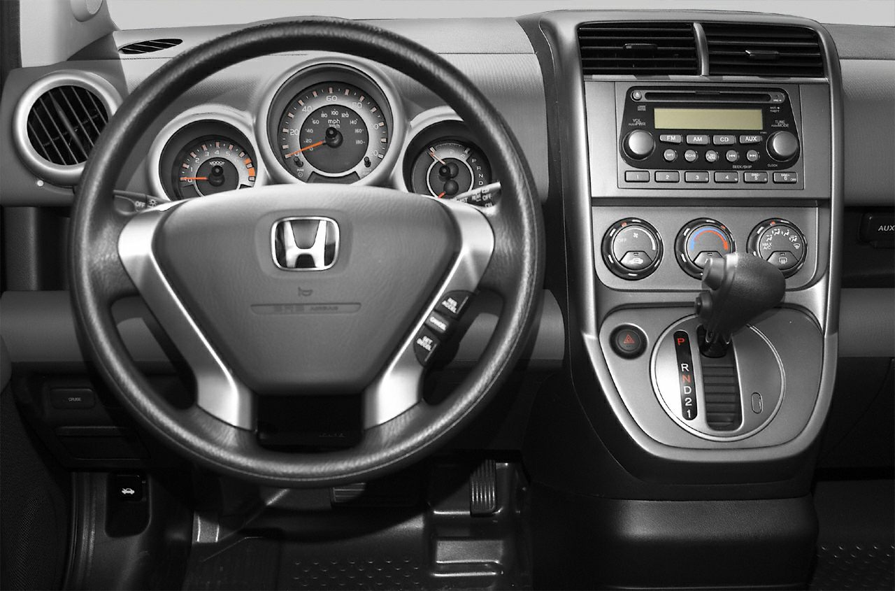 Steering wheel with Honda emblem and dashboard gauges