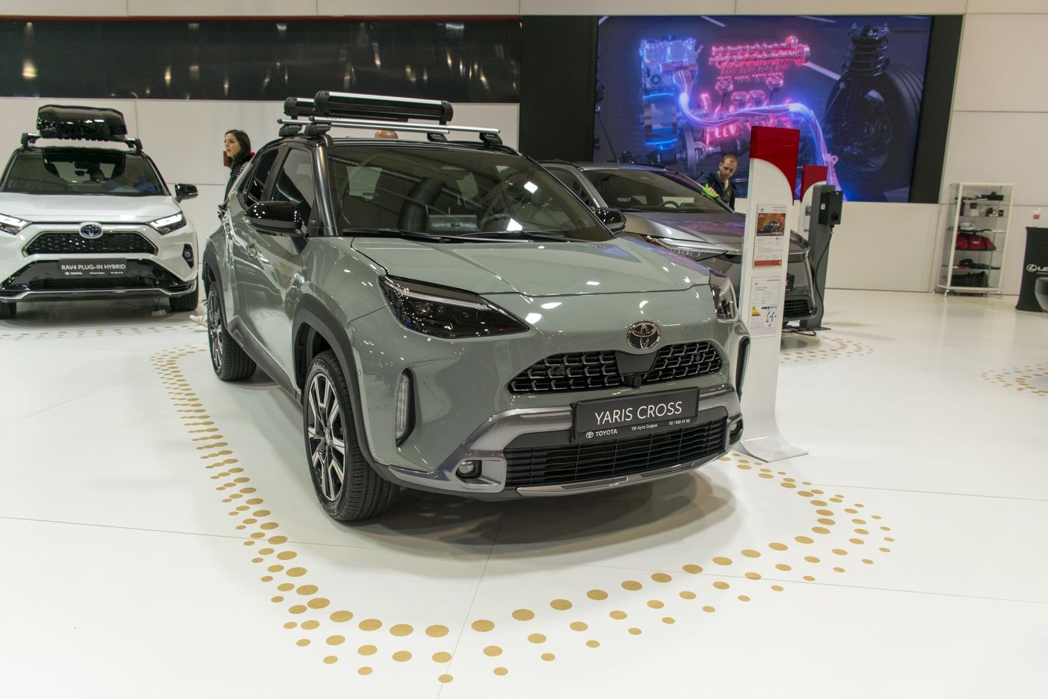 Front view of compact SUV with LED headlights and roof rack