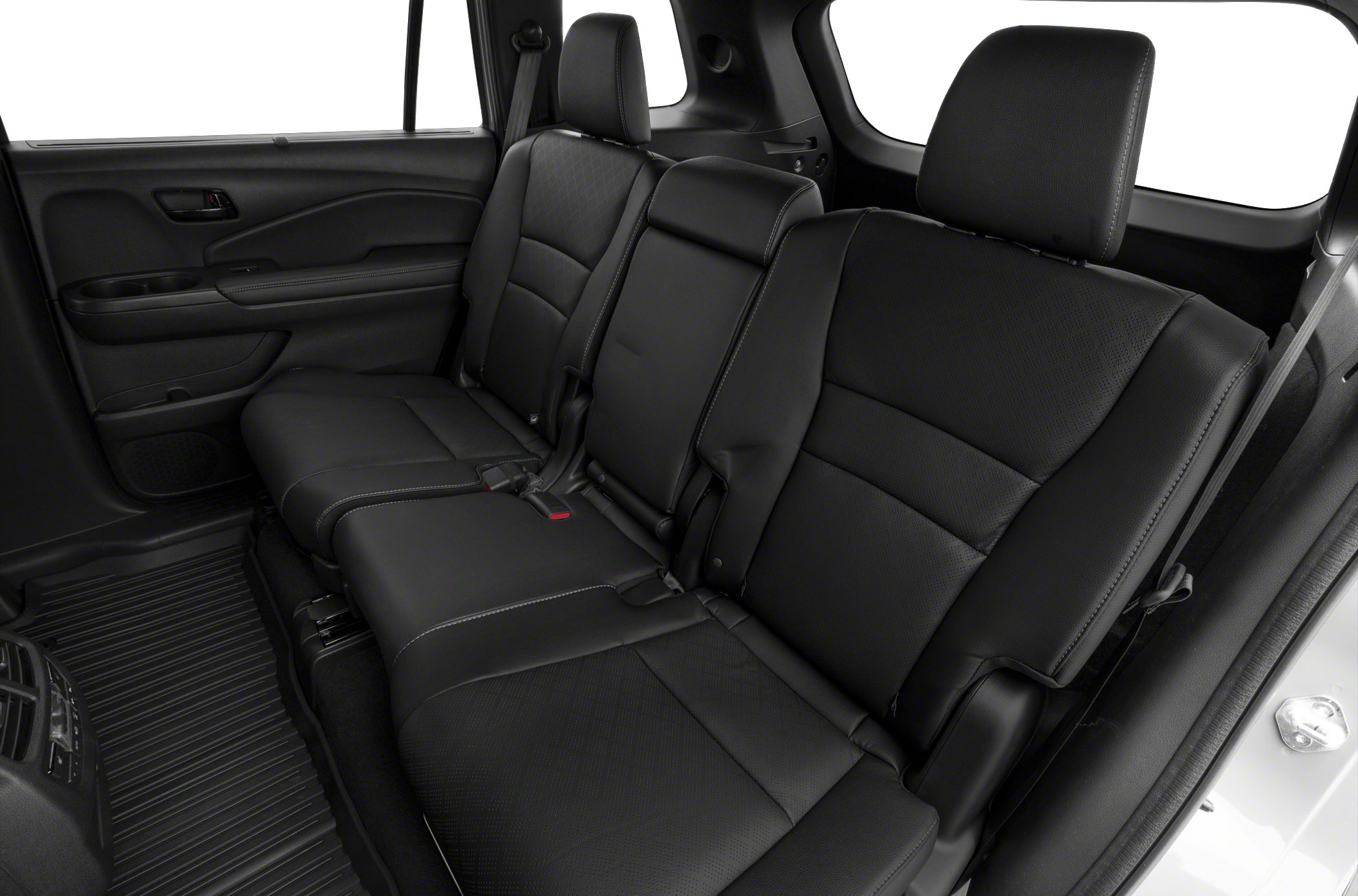 Black leather rear seats with detailed stitching and headrests