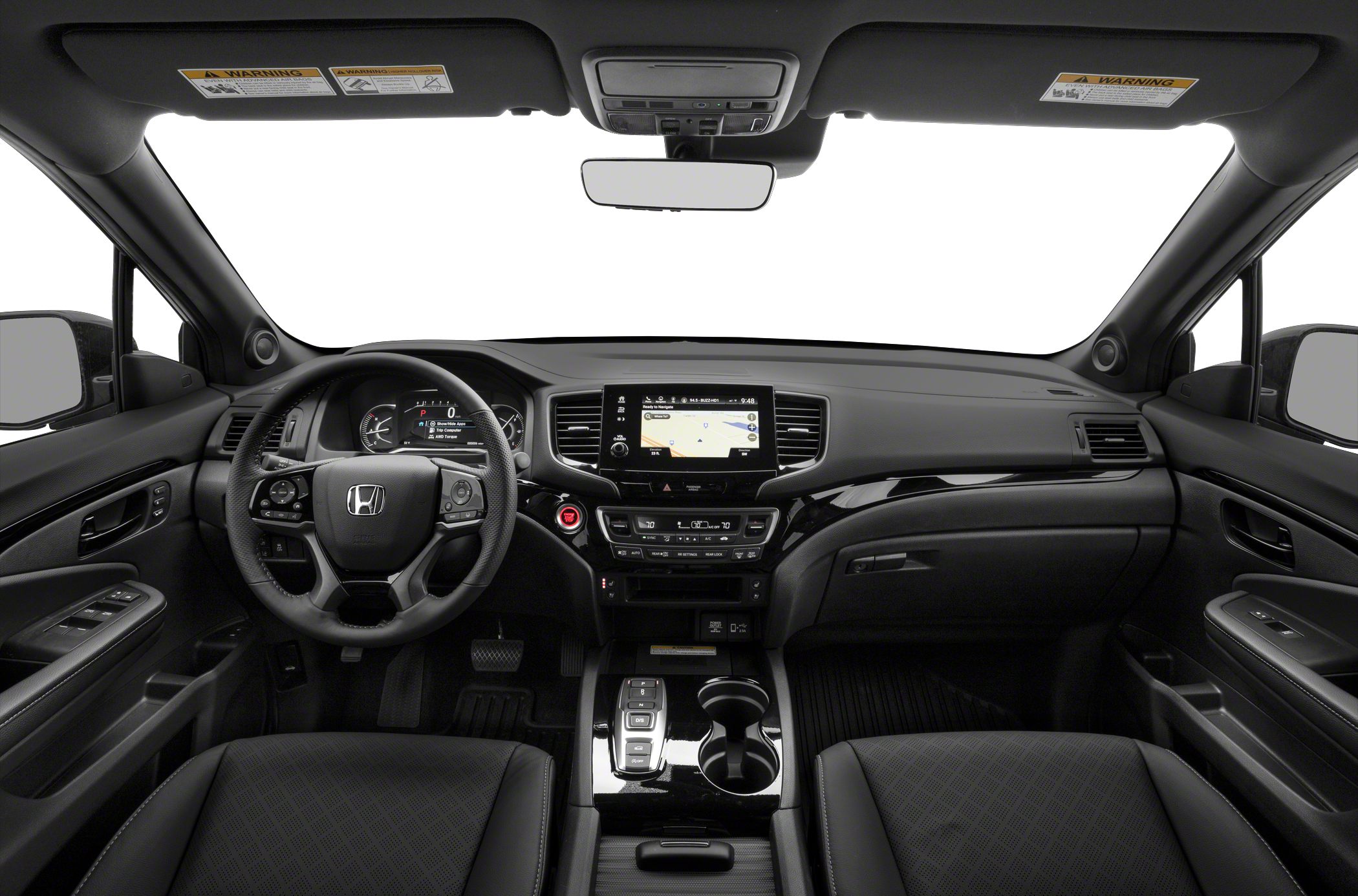 Dashboard and infotainment system with steering wheel and center console