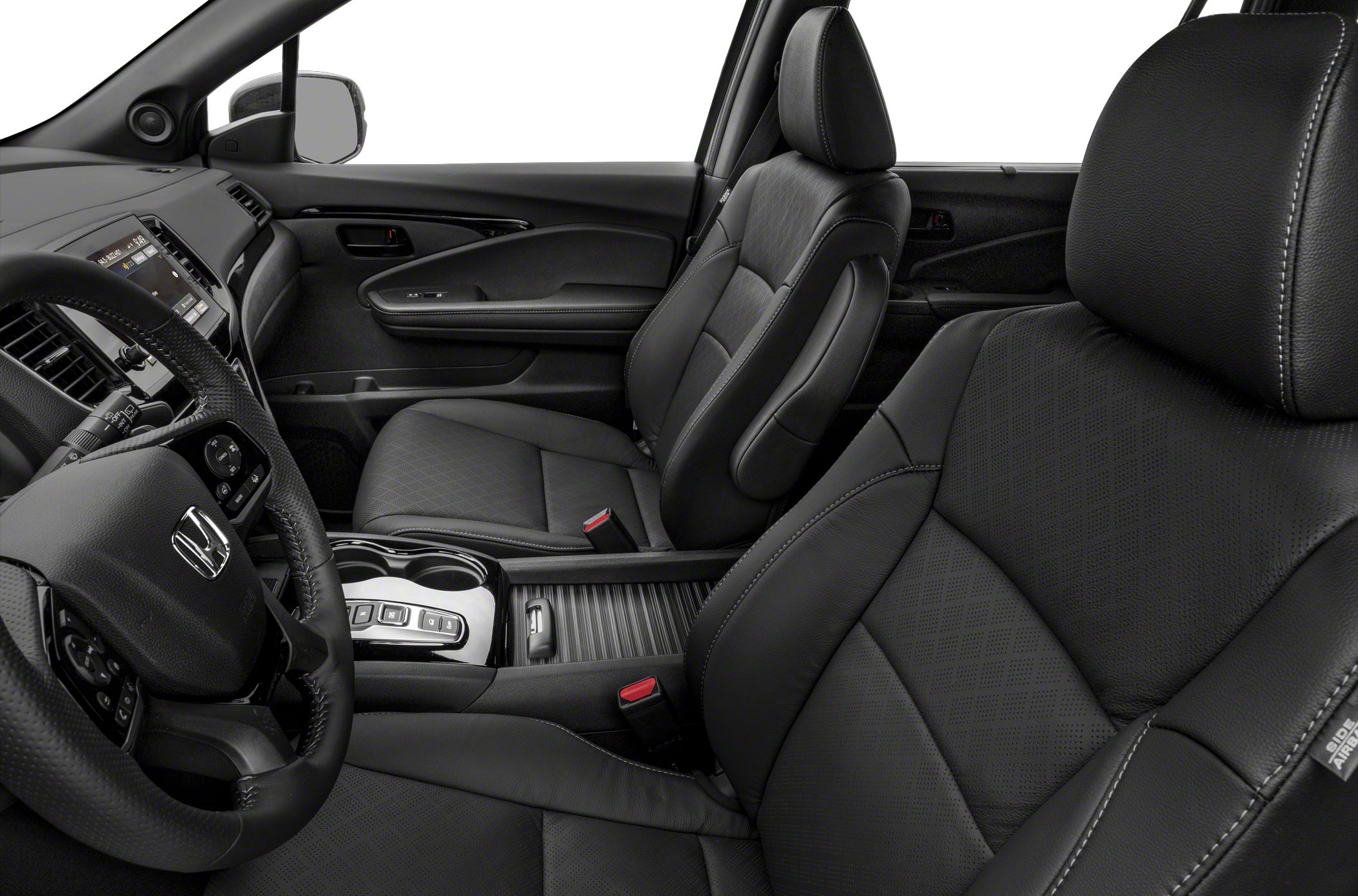Black leather seats and modern dashboard with digital controls