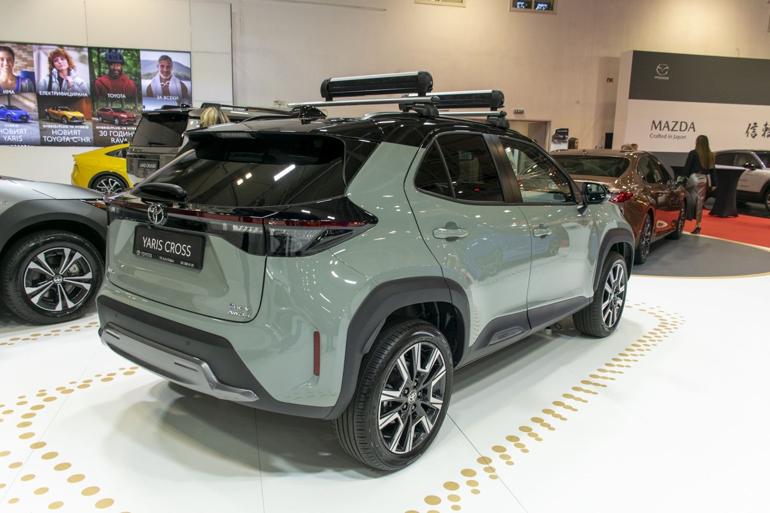 Rear and side view with roof rails and alloy wheels