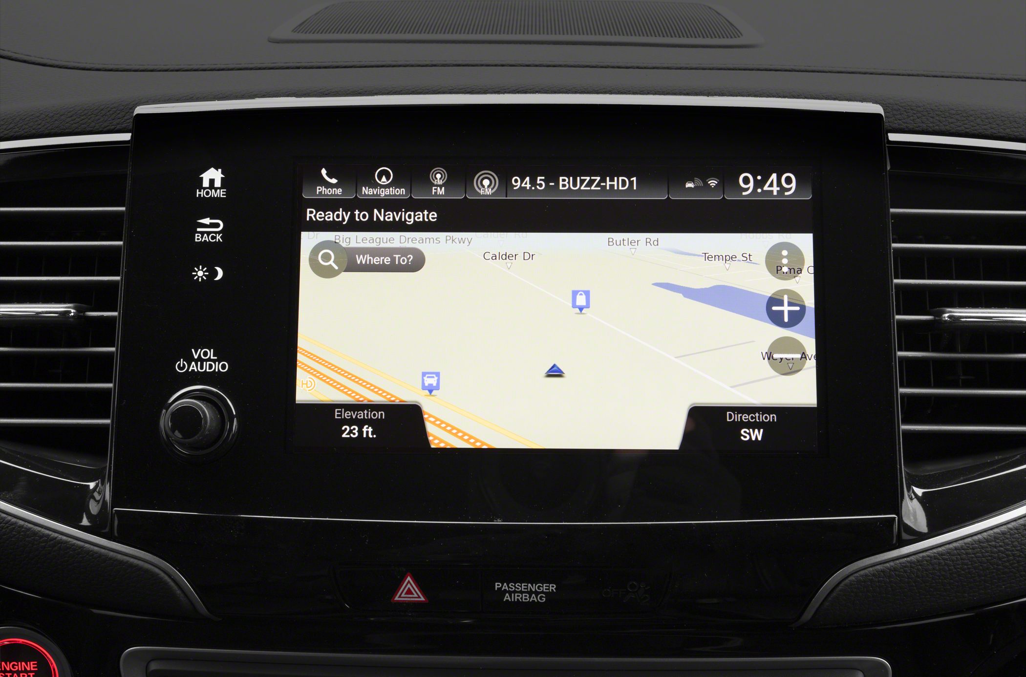 Touchscreen navigation system with map and controls