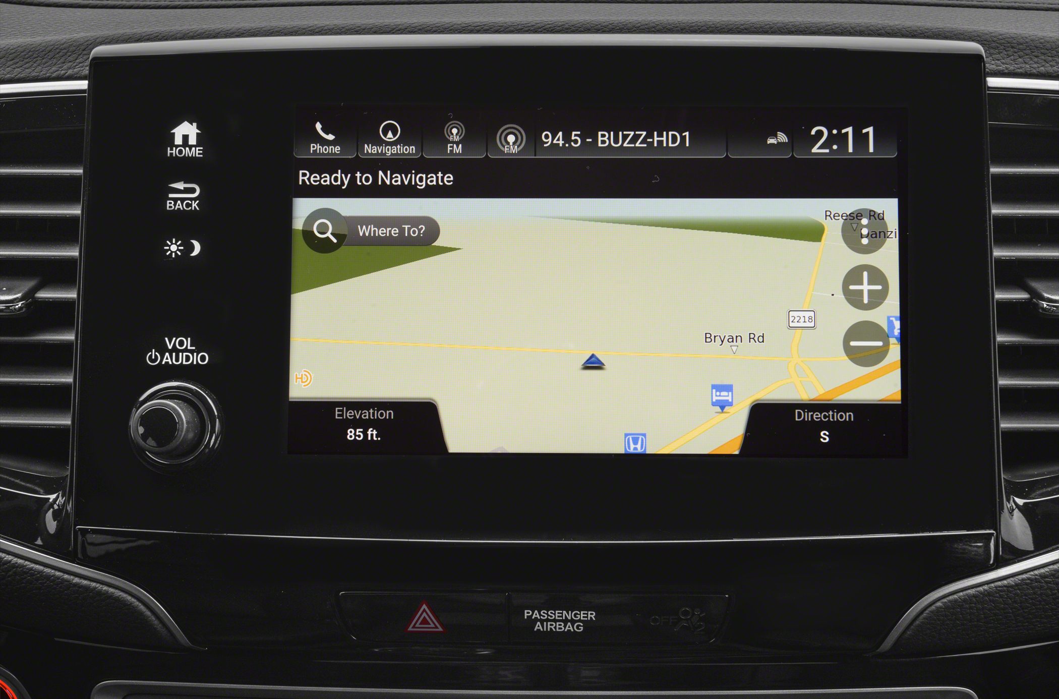 Touchscreen navigation system with audio controls and map display