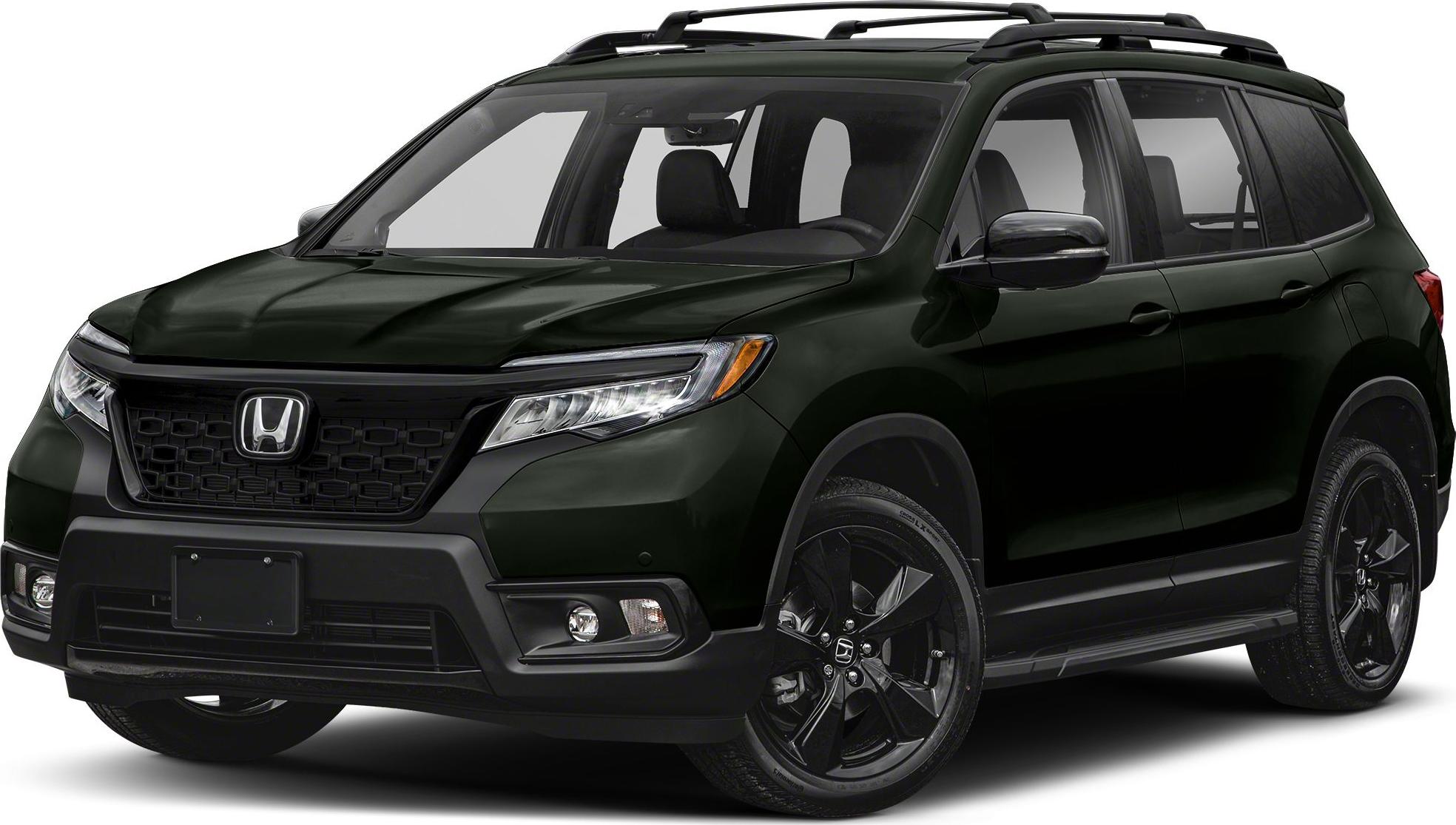 Front and side view of SUV with black grille and black wheels