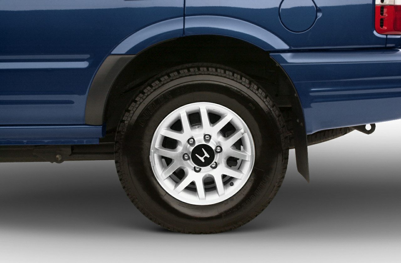 Rear wheel with alloy rim and fender flare on an SUV