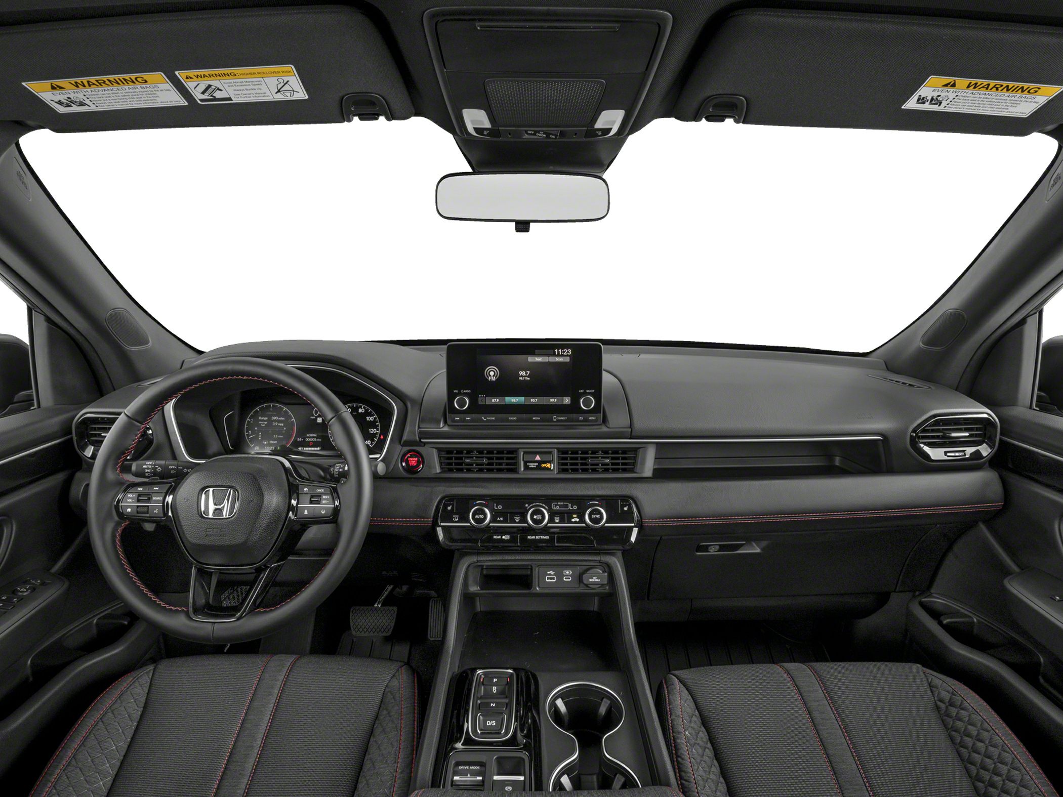 Dashboard and multifunction steering wheel with touchscreen and climate controls