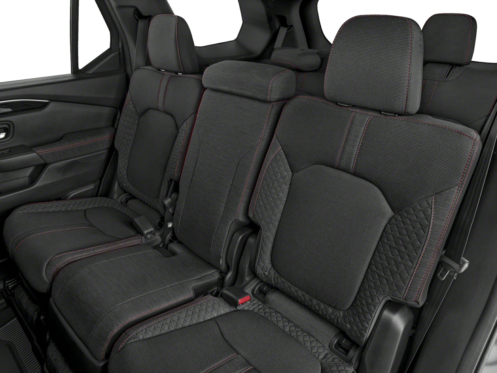 Rear seats with diamond quilted upholstery and red stitching