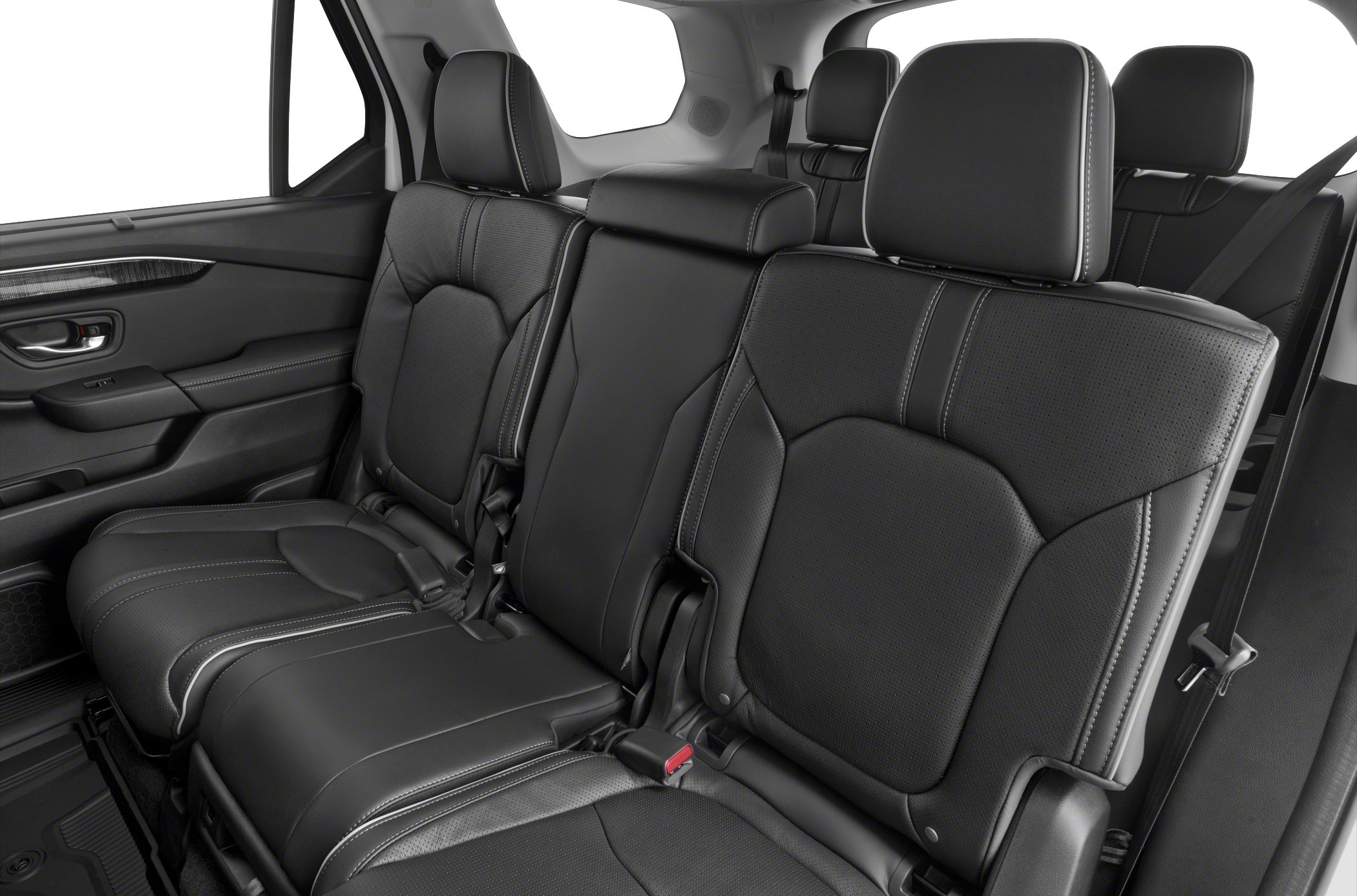 Black leather rear seats with detailed stitching and headrests
