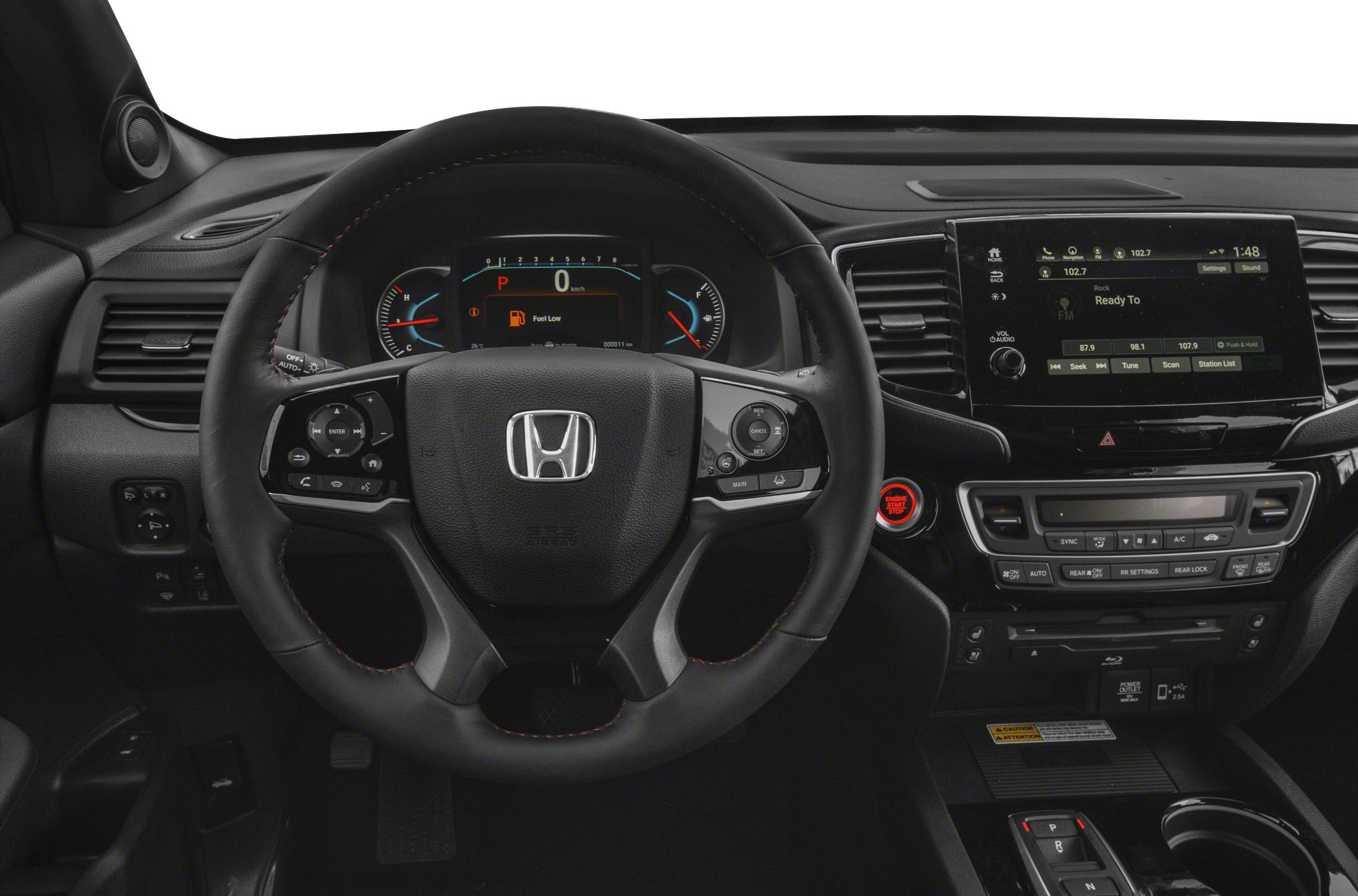 Digital instrument cluster and infotainment touchscreen with steering wheel controls