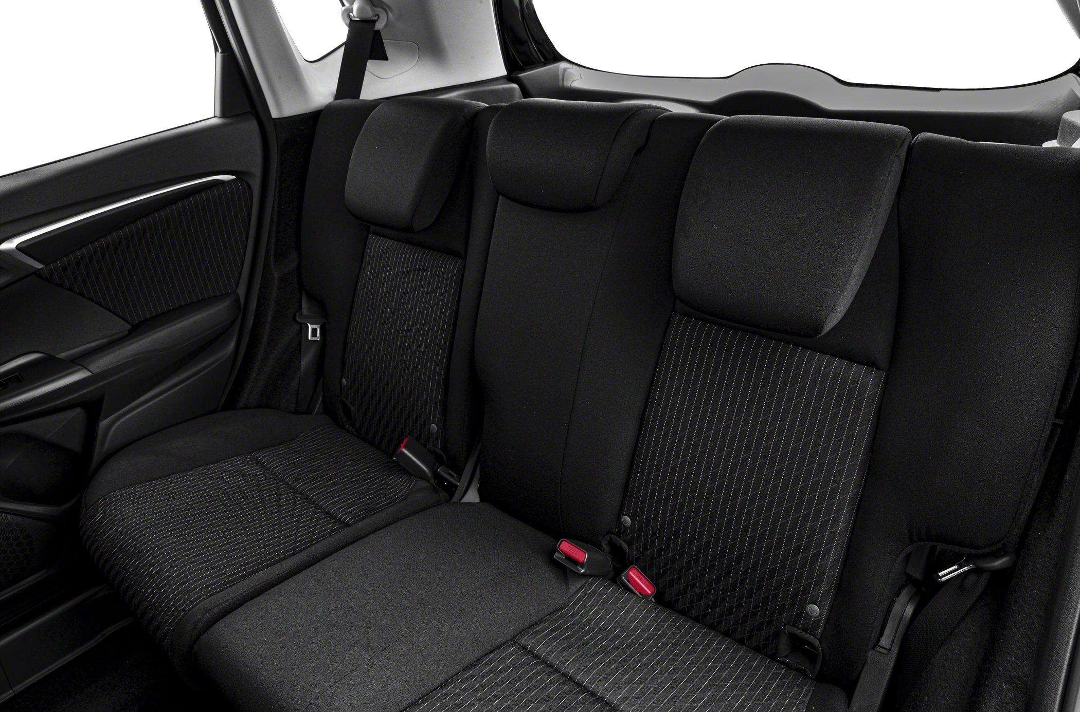 Rear seats with fabric upholstery and patterned center inserts.