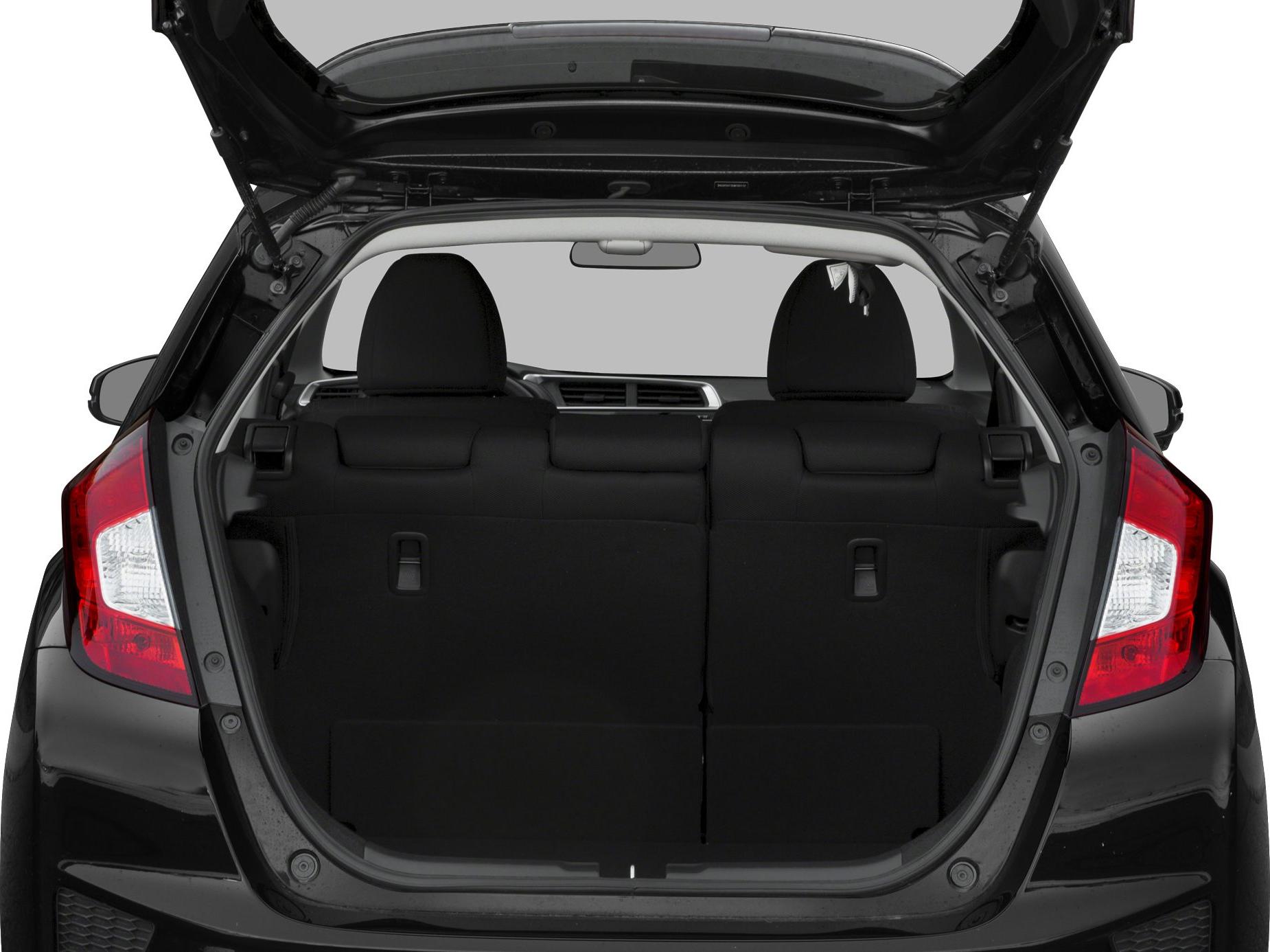 Open rear hatchback trunk with visible folded rear seats and spacious cargo area