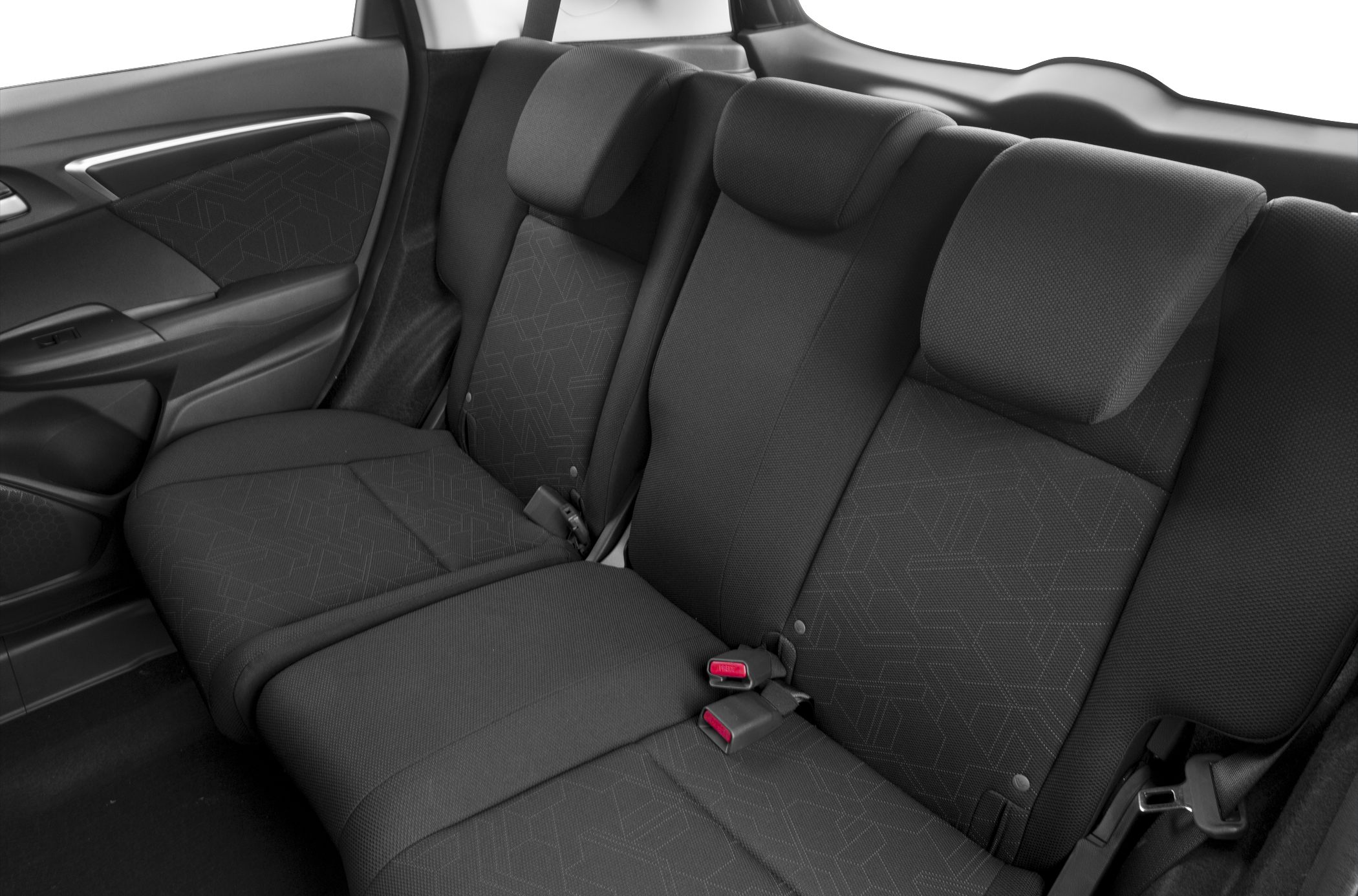 Rear fabric seats with headrests and seatbelt buckles