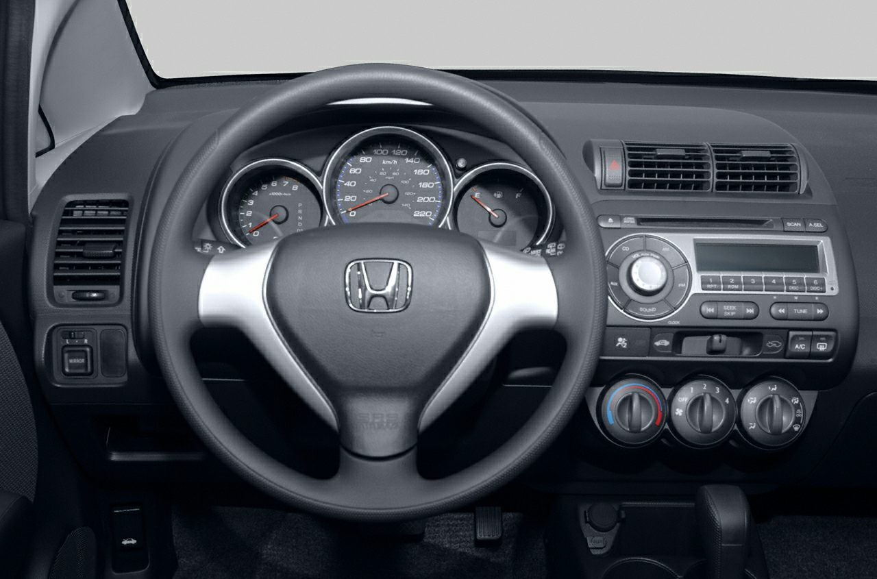 Dashboard with instrument cluster, steering wheel, and center console controls