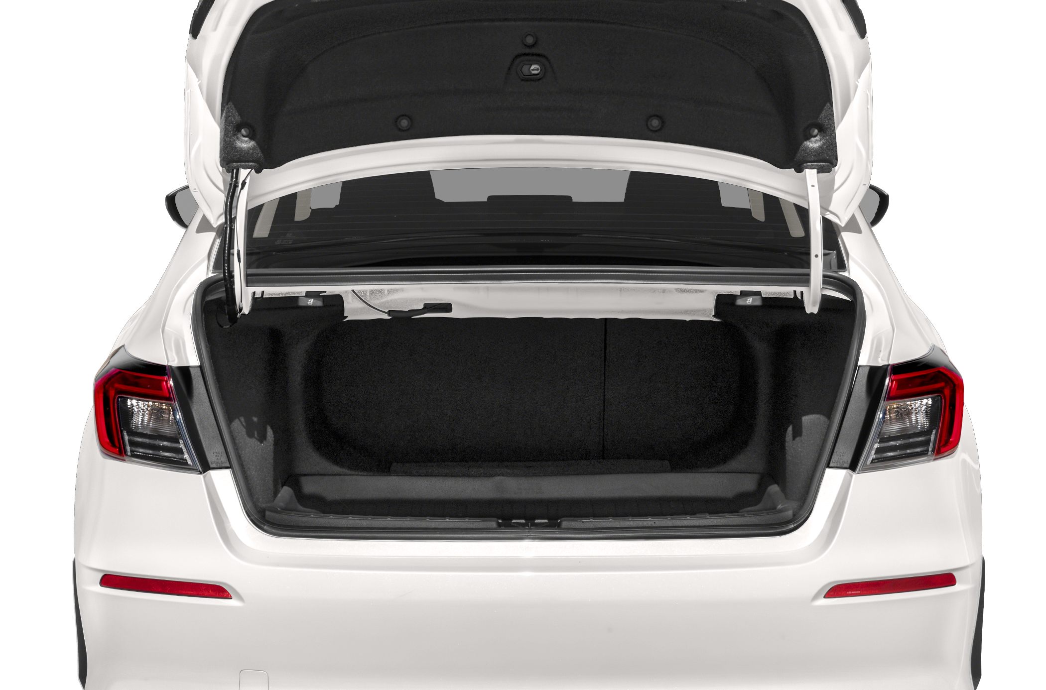 Open rear trunk of a modern sedan with spacious interior