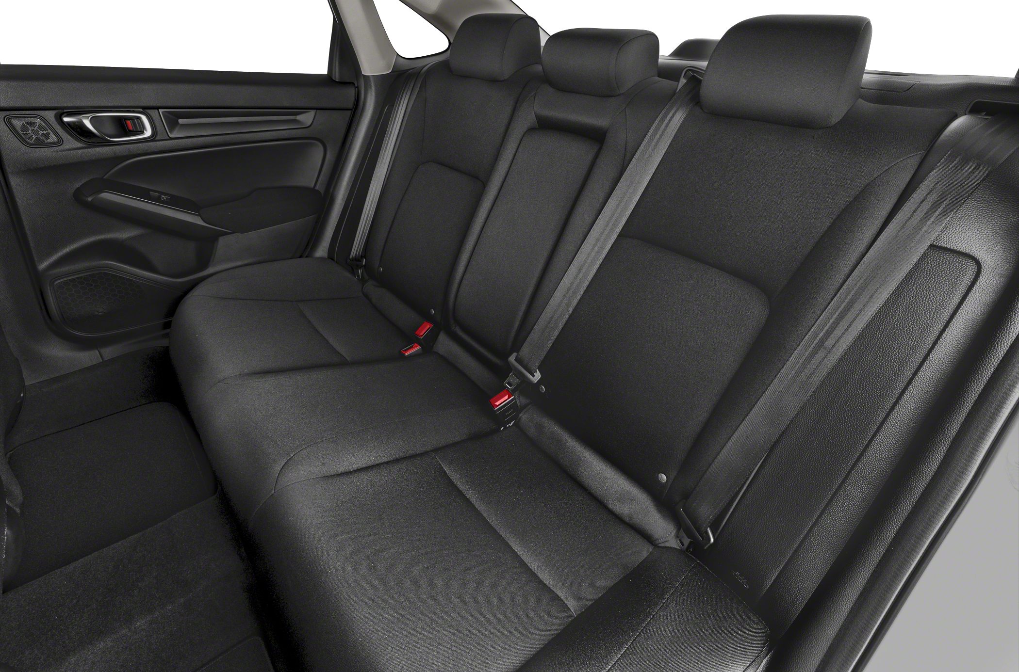 Black fabric rear seats with headrests and seat belts