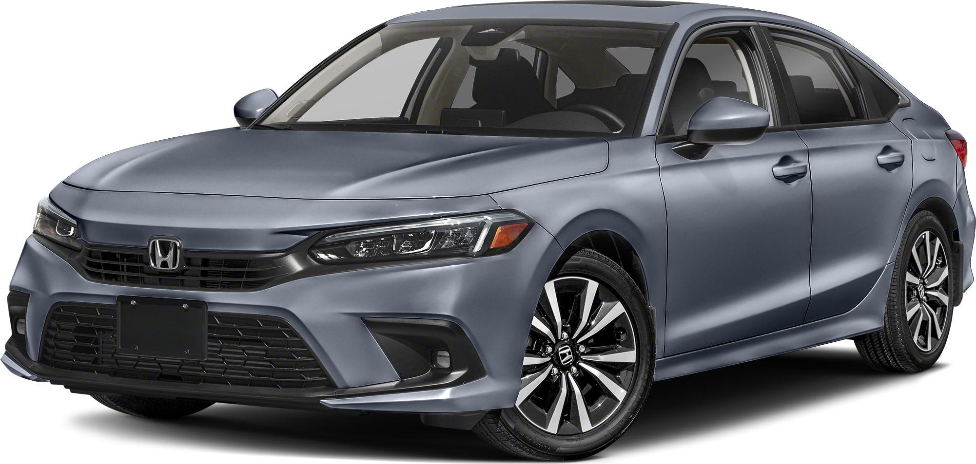 Front and side view of sedan with LED headlights and alloy wheels