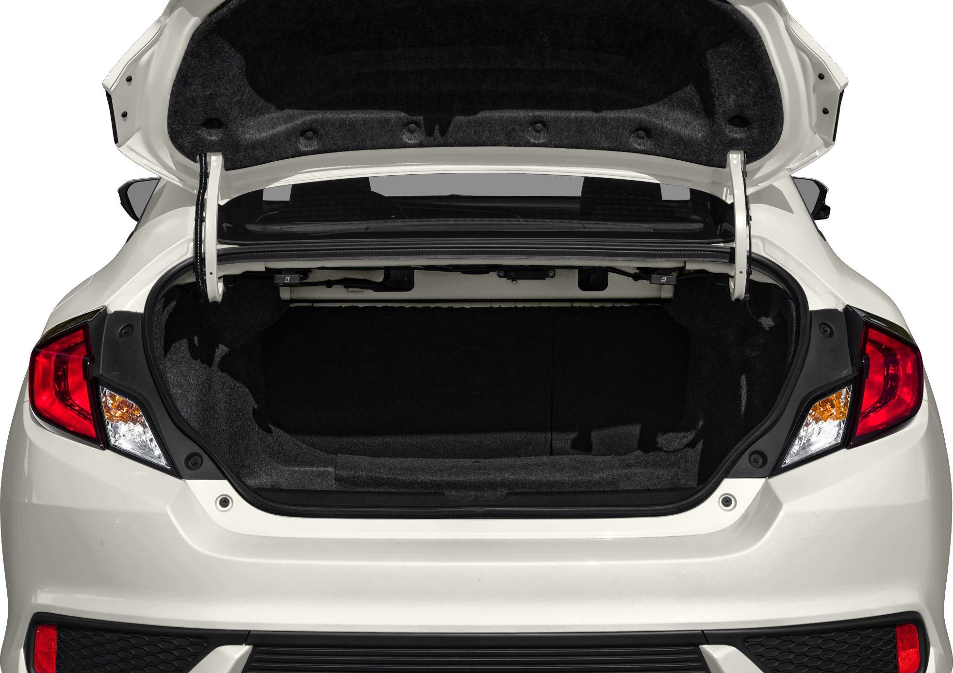 Open trunk space with rear taillights and trunk lid hinges