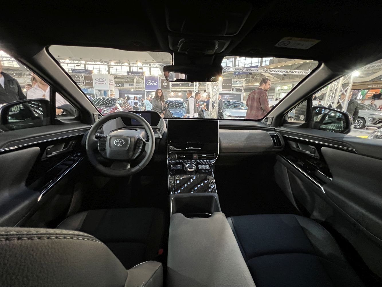 Digital dashboard and touchscreen central console in modern vehicle interior
