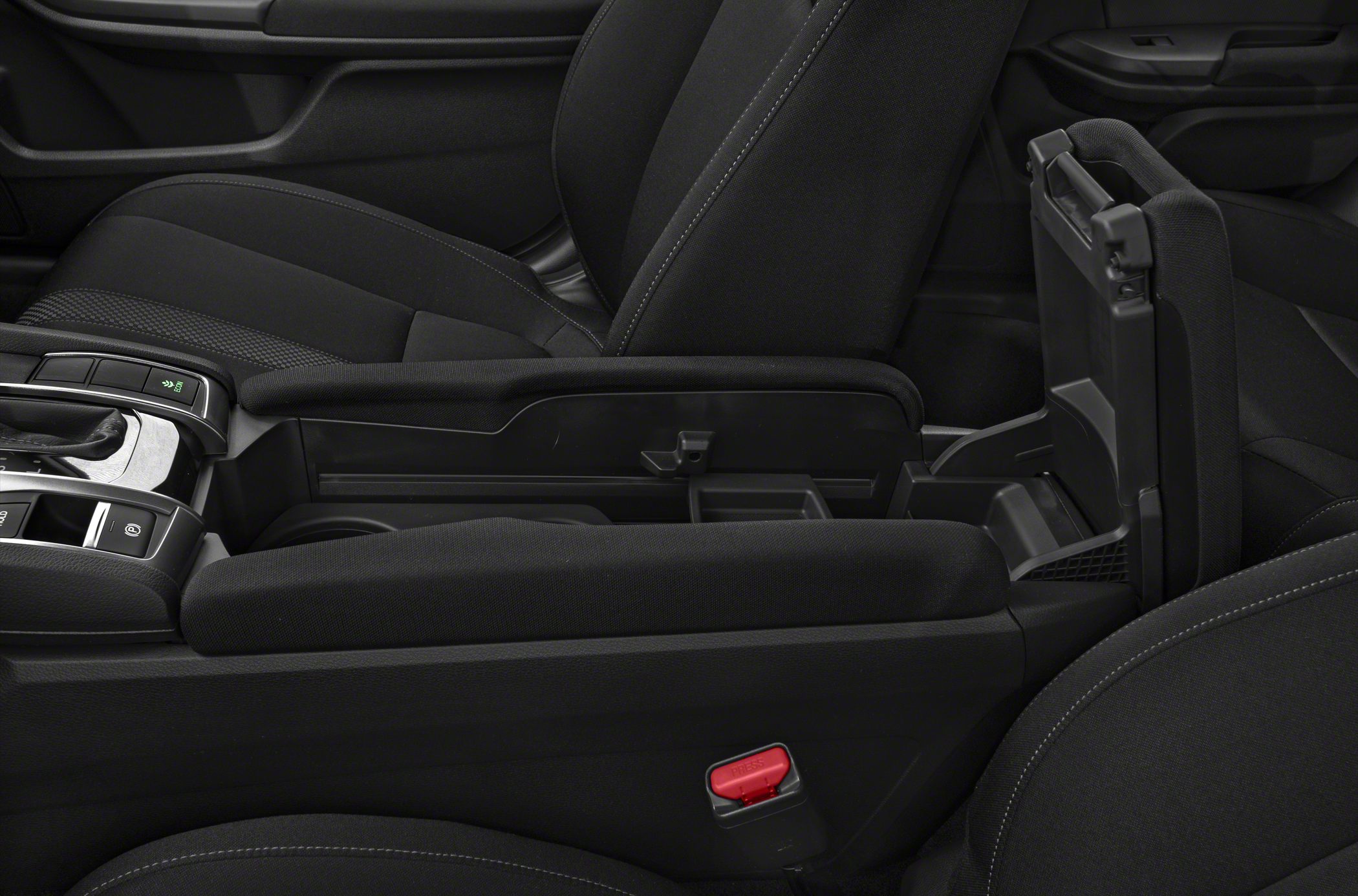 Black interior center console storage with armrest