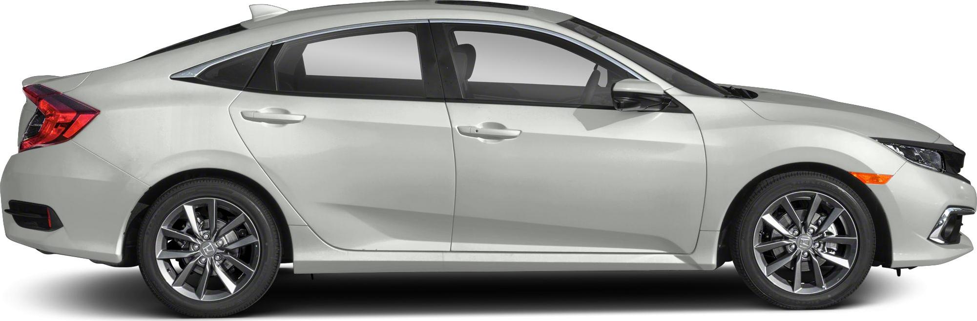 Side profile of a sedan with alloy wheels and aerodynamic design