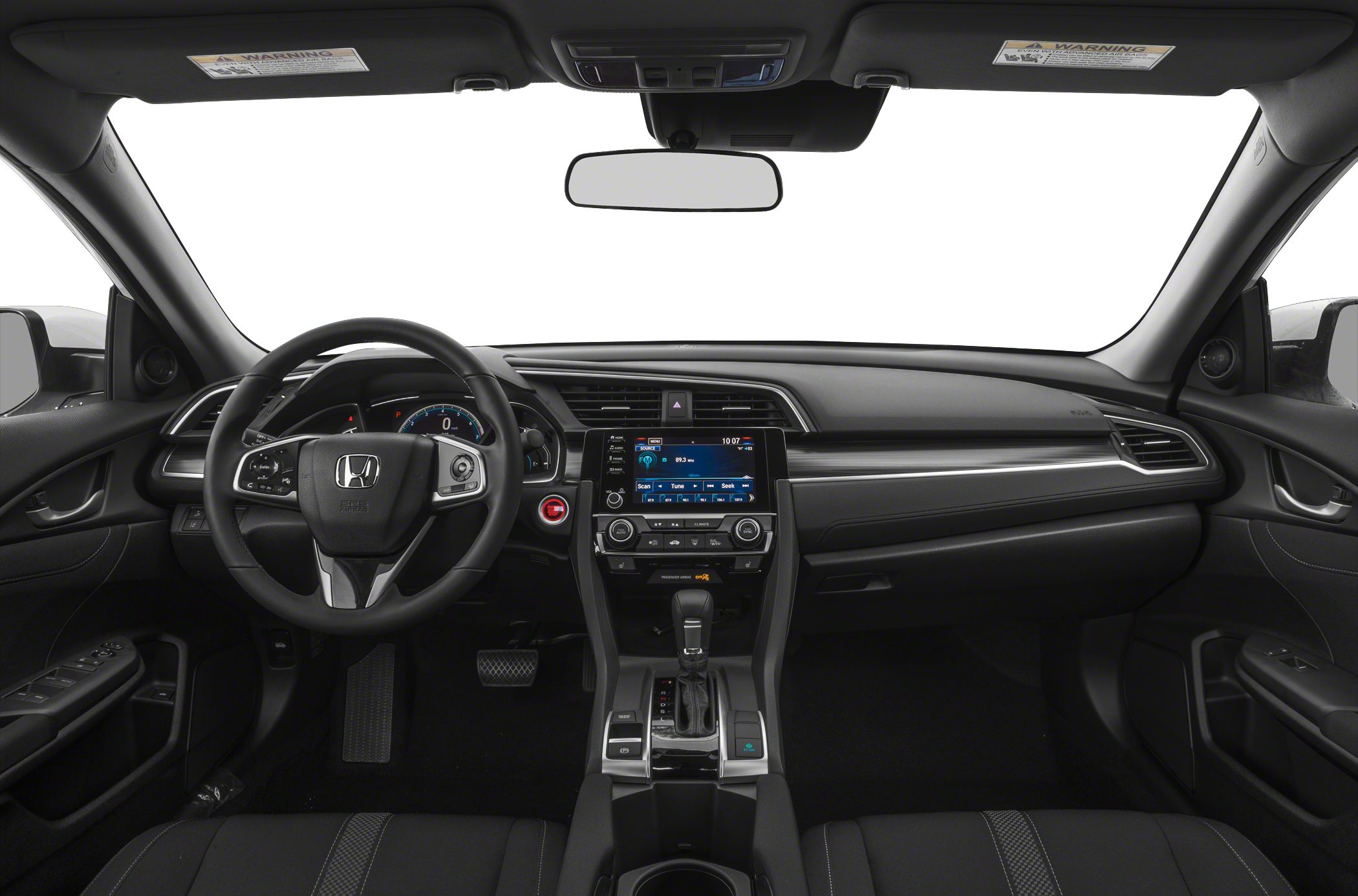 Dashboard and steering wheel with infotainment and controls