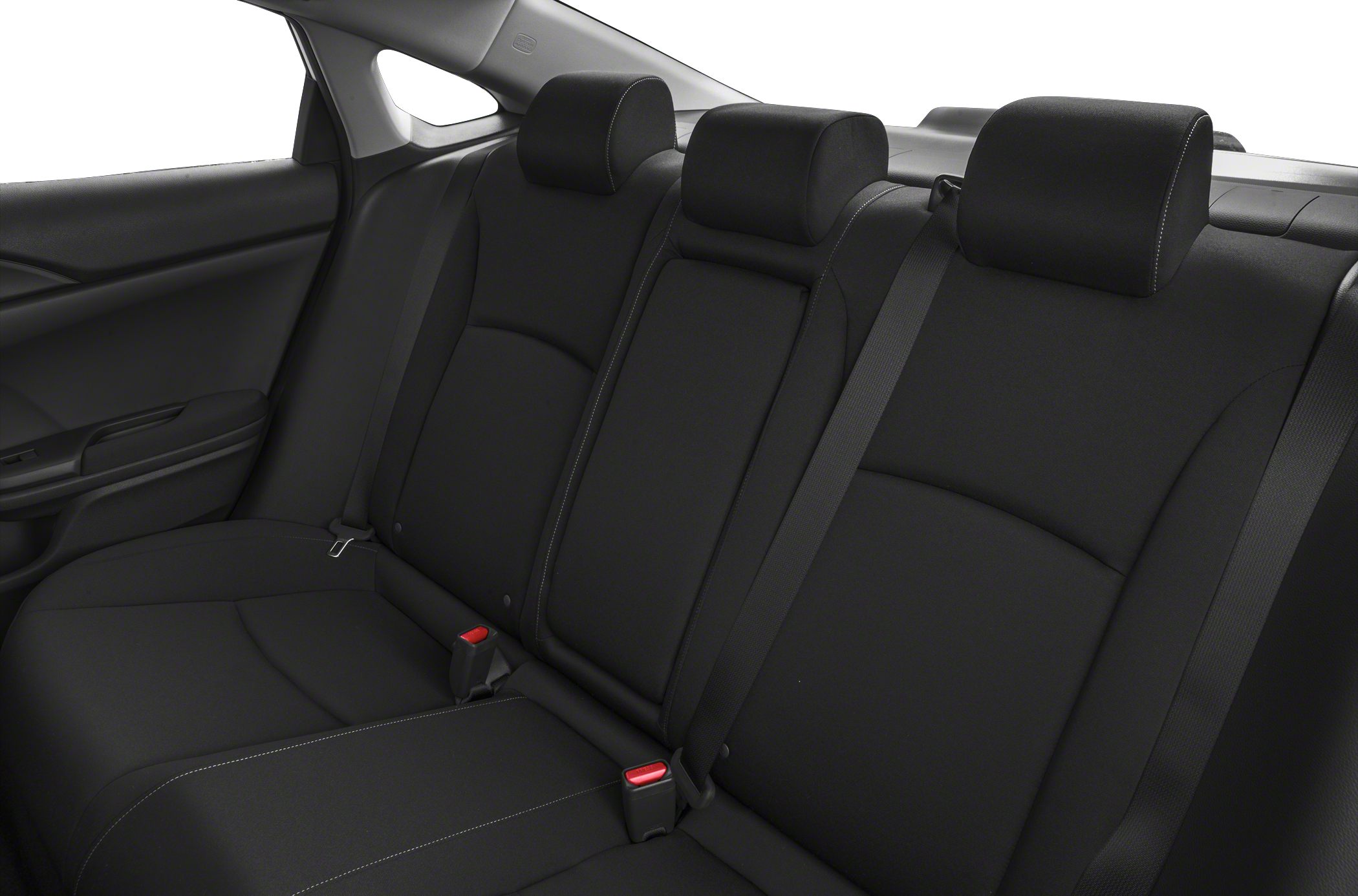 Black cloth rear seats with headrests and seat belts