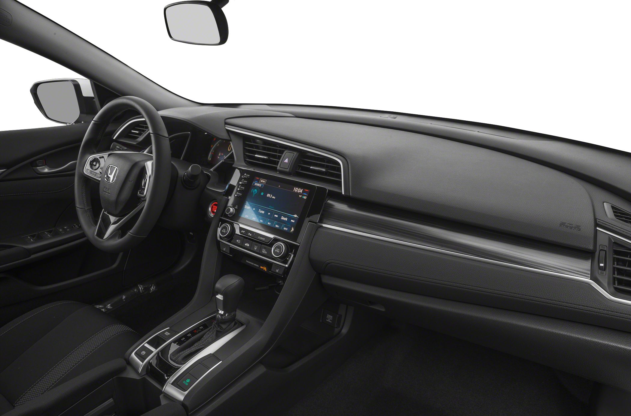 Modern dashboard with touchscreen infotainment and automatic gear shifter