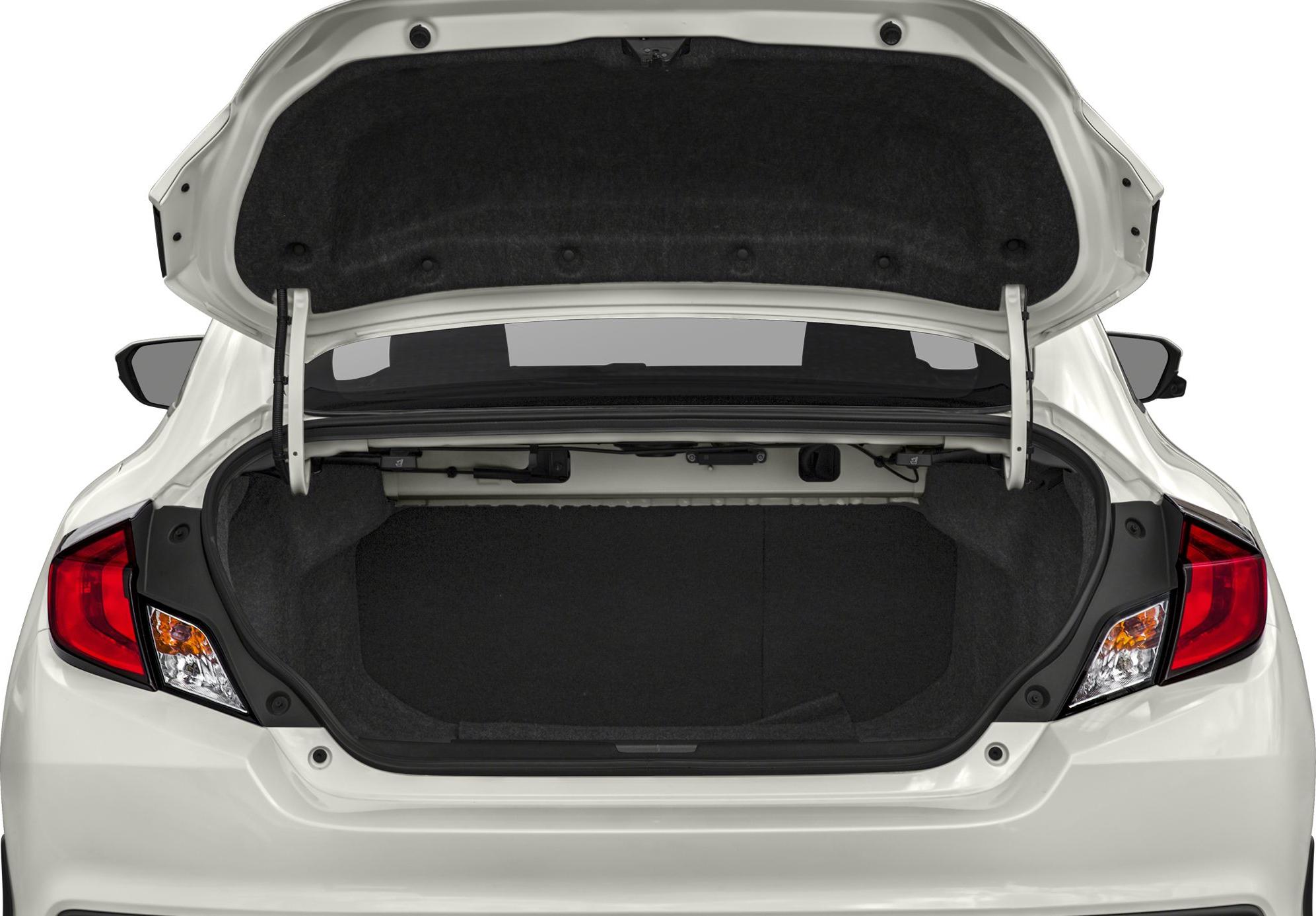 Spacious open trunk interior with visible trunk lining and rear lights